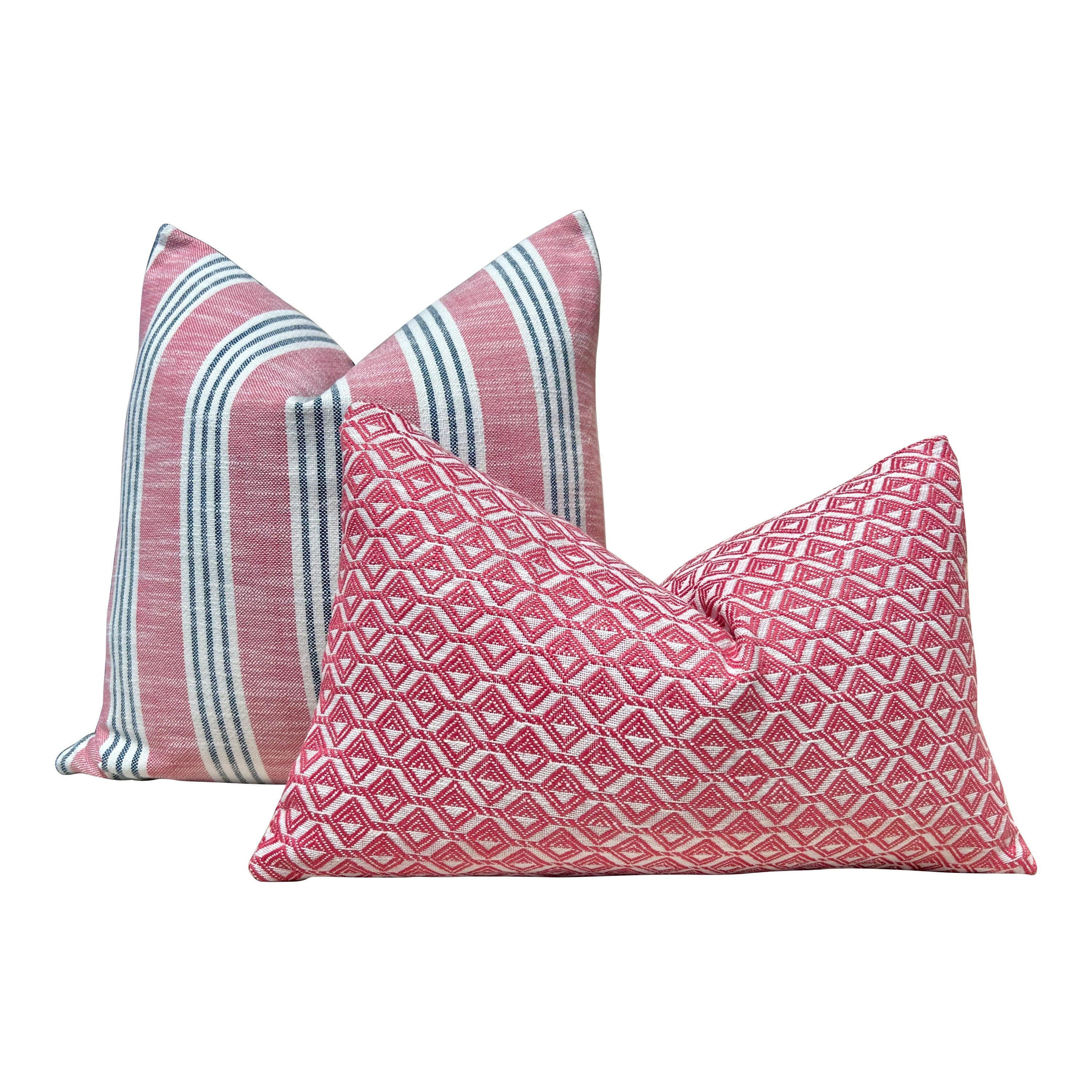 Outdoor Trion Woven Pillow in Peony. Thiabut Designer Patio Decorative Accent Cushion in Pink. Lumbar Chair Pillow Case in Pink and White