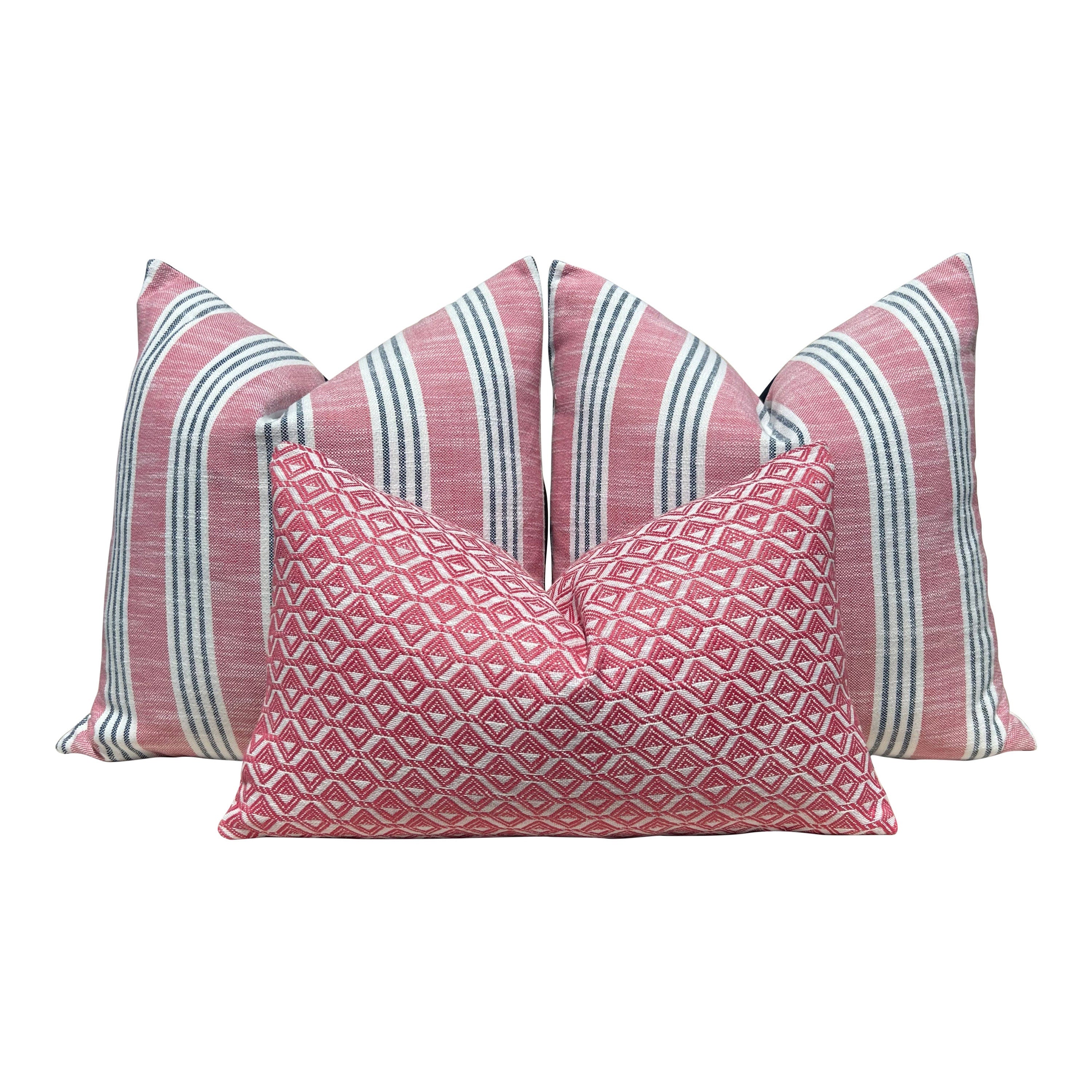 Outdoor Trion Woven Pillow in Peony. Thiabut Designer Patio Decorative Accent Cushion in Pink. Lumbar Chair Pillow Case in Pink and White