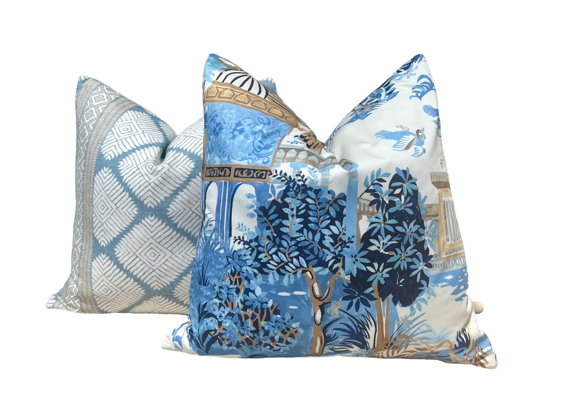 Thibaut Austin Striped Pillow in Spa Blue. High End Pillows, Euro Sham Covers Spa Blue, Designer Pillows, Lumbar Striped Pillow Aqua Blu.