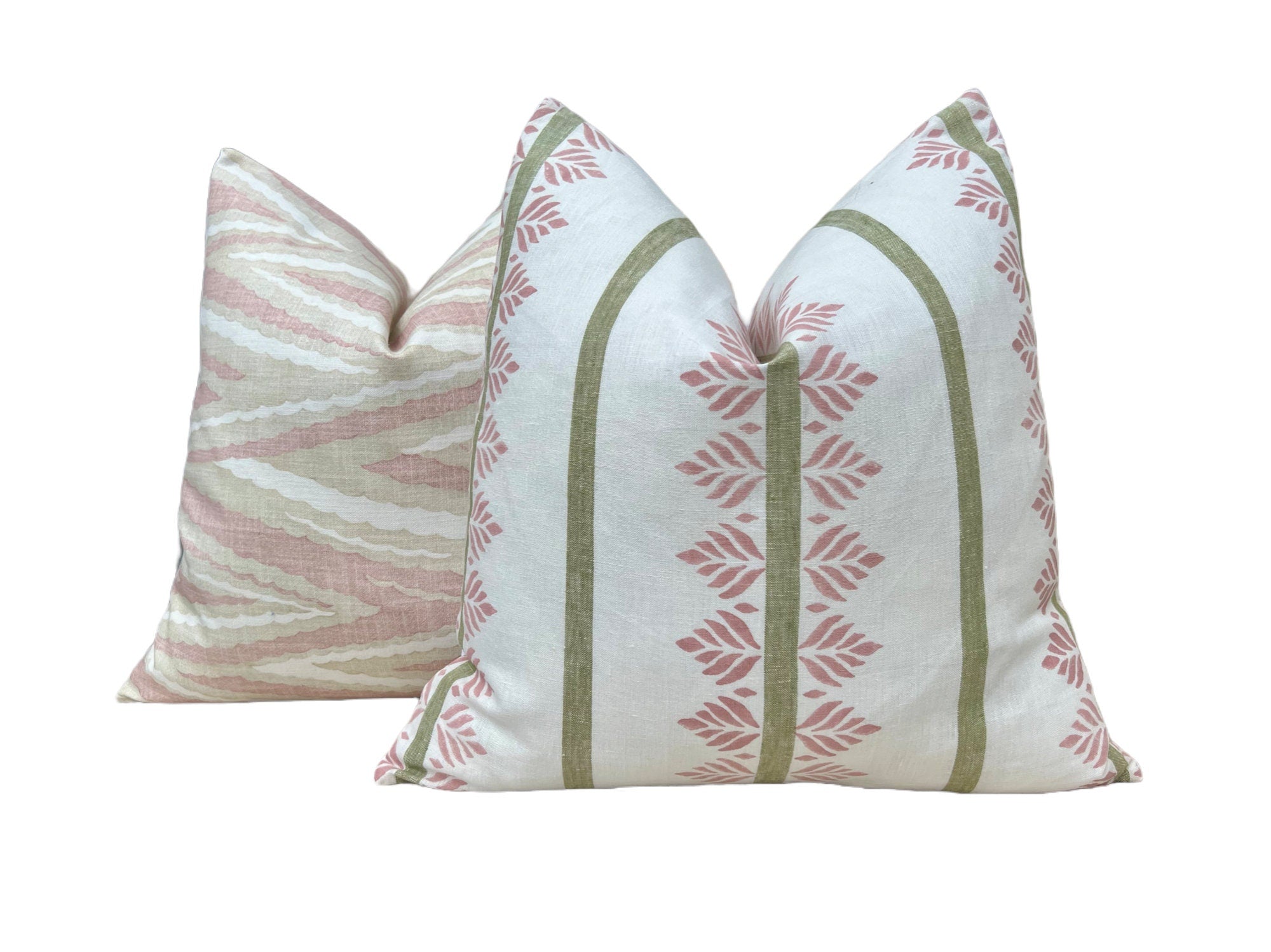 Designer Fern Stripe Pillow in Blush. Accent Stripe Pillow, Decorative Pillow Cover, Designer Pillows, Designer Lumbar Pillow Green Pink