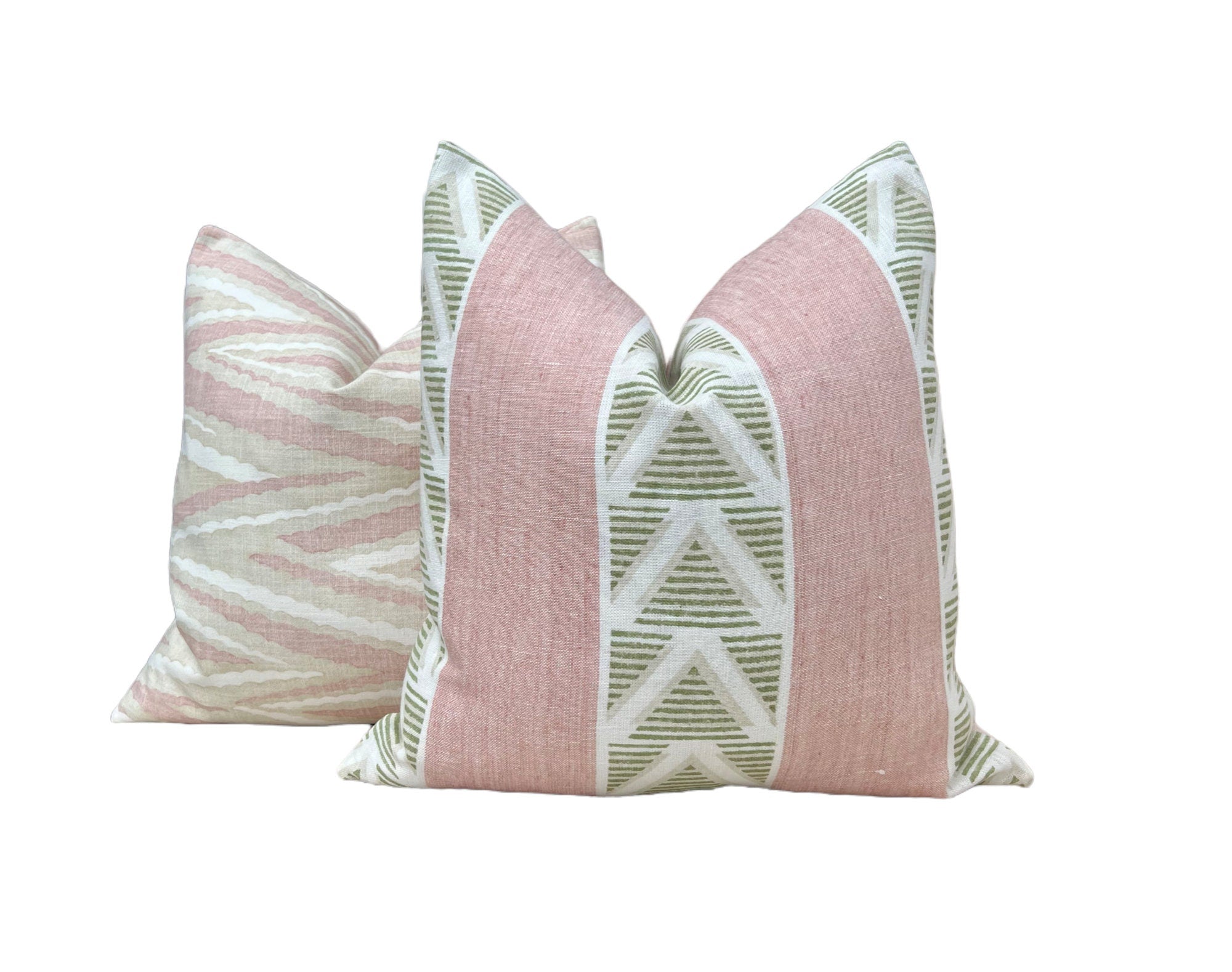 Anna French Burton Stripe Pillow in Blush and Green. Designer Pillows, Accent Pink and Green Striped Pillow Cover, High End Pillow in Blush