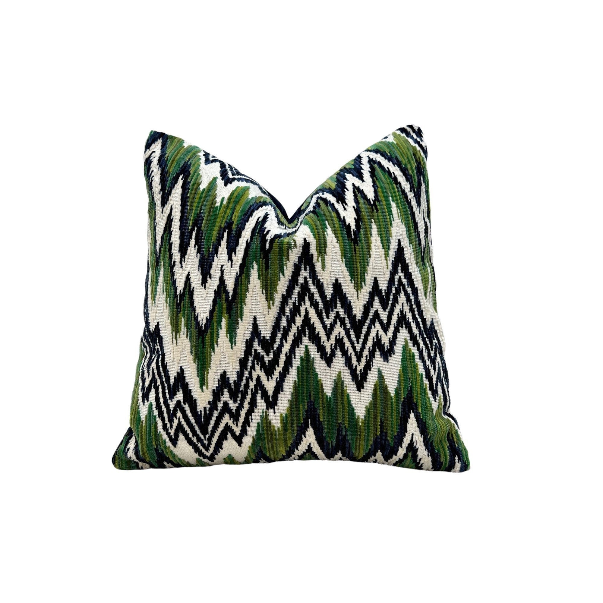 Thibaut Rhythm Velvet Pillow in Emerald and Navy. Designer Pillows // Zig Zag Velvet Pillow // High End Pillows // Green and Navy  Pillows