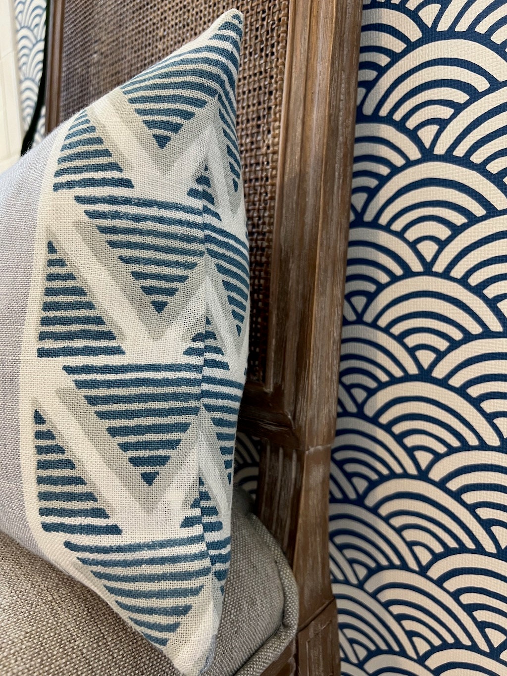 Anna French Burton Stripe Pillow in Light Blue. Designer Pillows, Accent Sky Blue Striped Pillow Cover, High End Chevron Pillow in Blue