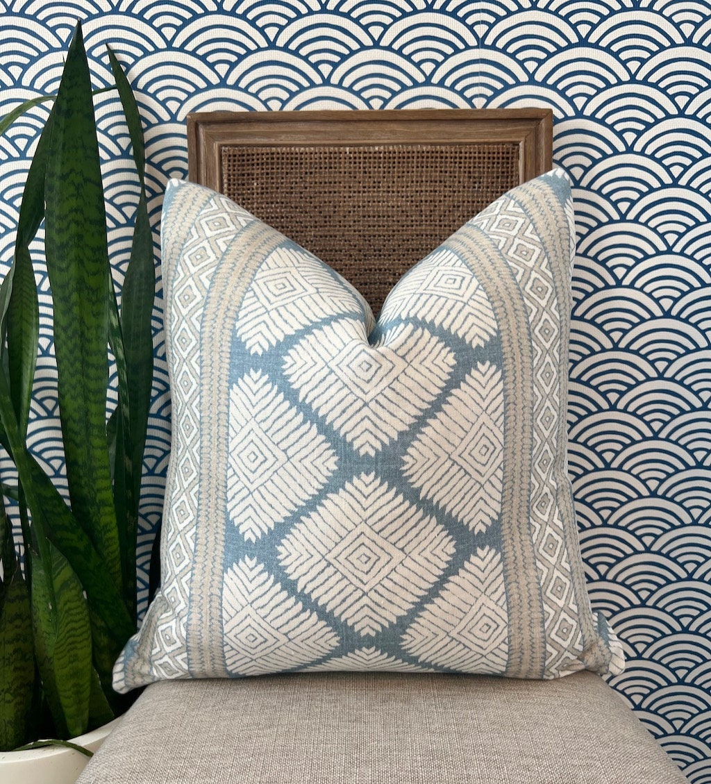 Thibaut Austin Striped Pillow in Spa Blue. High End Pillows, Euro Sham Covers Spa Blue, Designer Pillows, Lumbar Striped Pillow Aqua Blu.