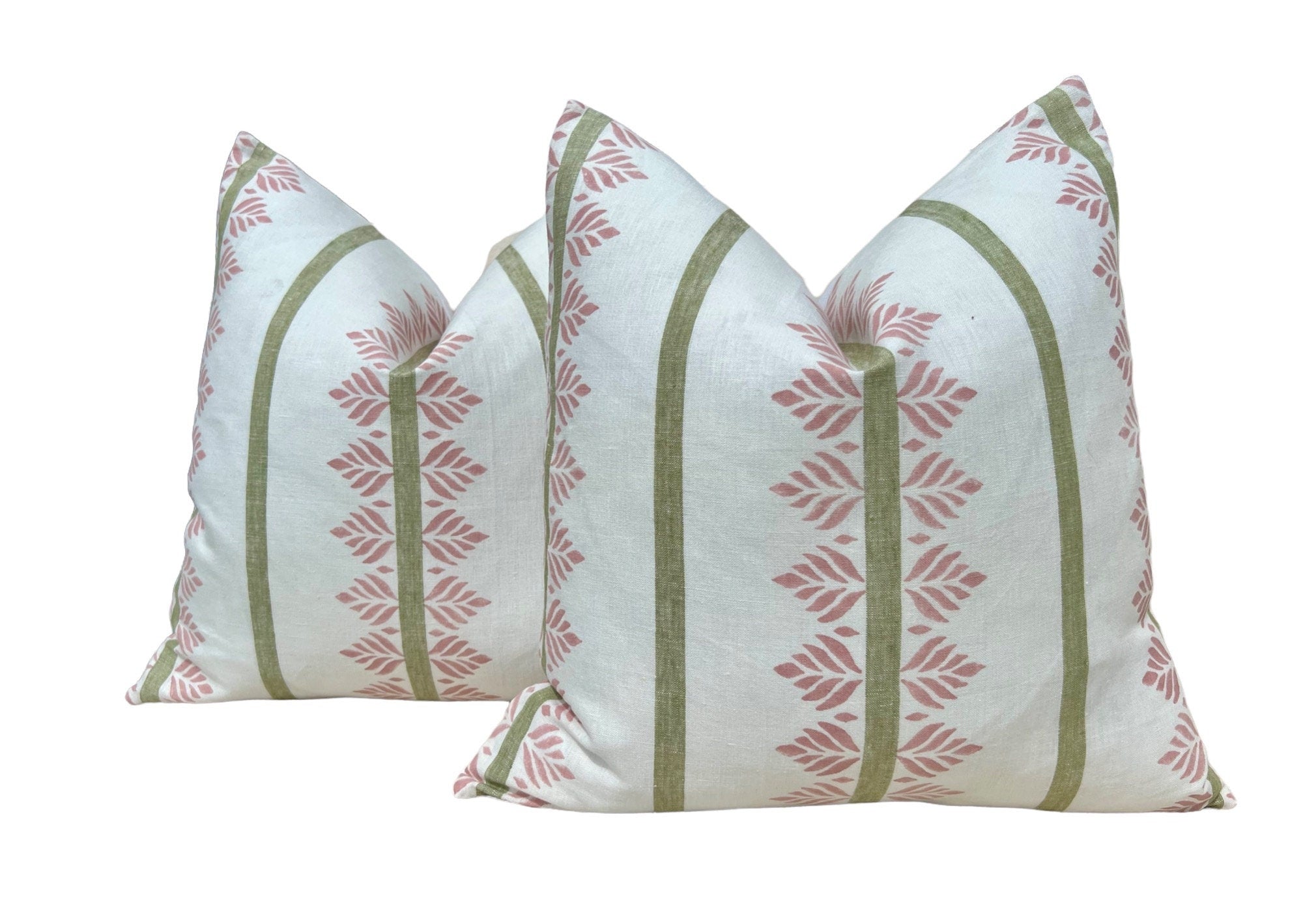 Designer Fern Stripe Pillow in Blush. Accent Stripe Pillow, Decorative Pillow Cover, Designer Pillows, Designer Lumbar Pillow Green Pink