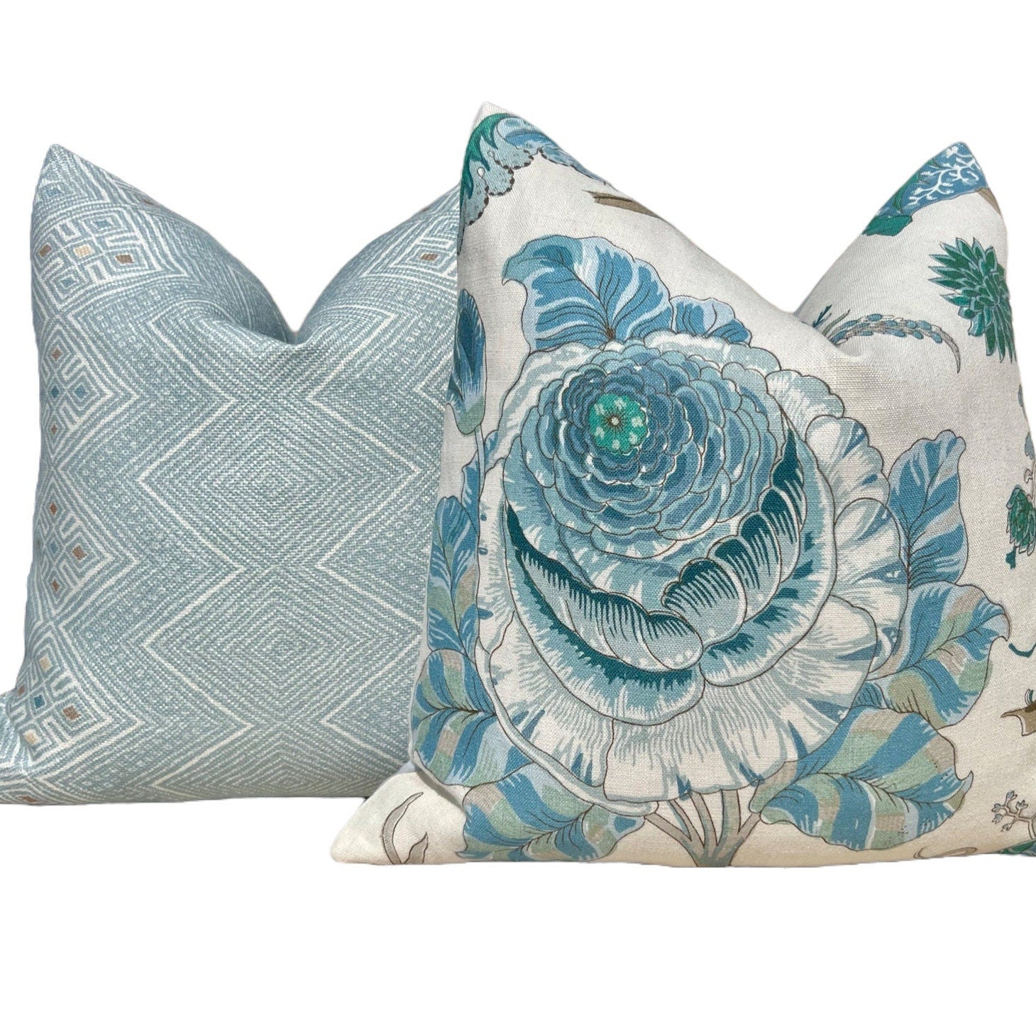 Thibaut High Plains Pillow in Spa Blue. Designer Pillows, High End Pillows, Aqua Blue Pillow Cover, Zig Zag Light Blue Accent Pillows