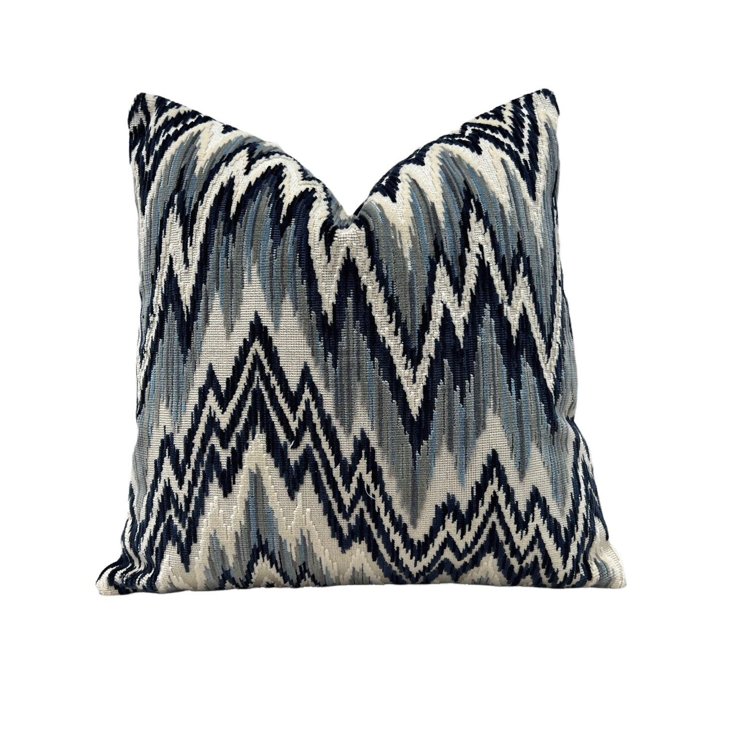 Thibaut Rhythm Velvet Pillow in Sterling and Navy. Designer Pillows // Zig Zag Velvet Pillow Covers // High End Pillows // Blue Gray Pillows
