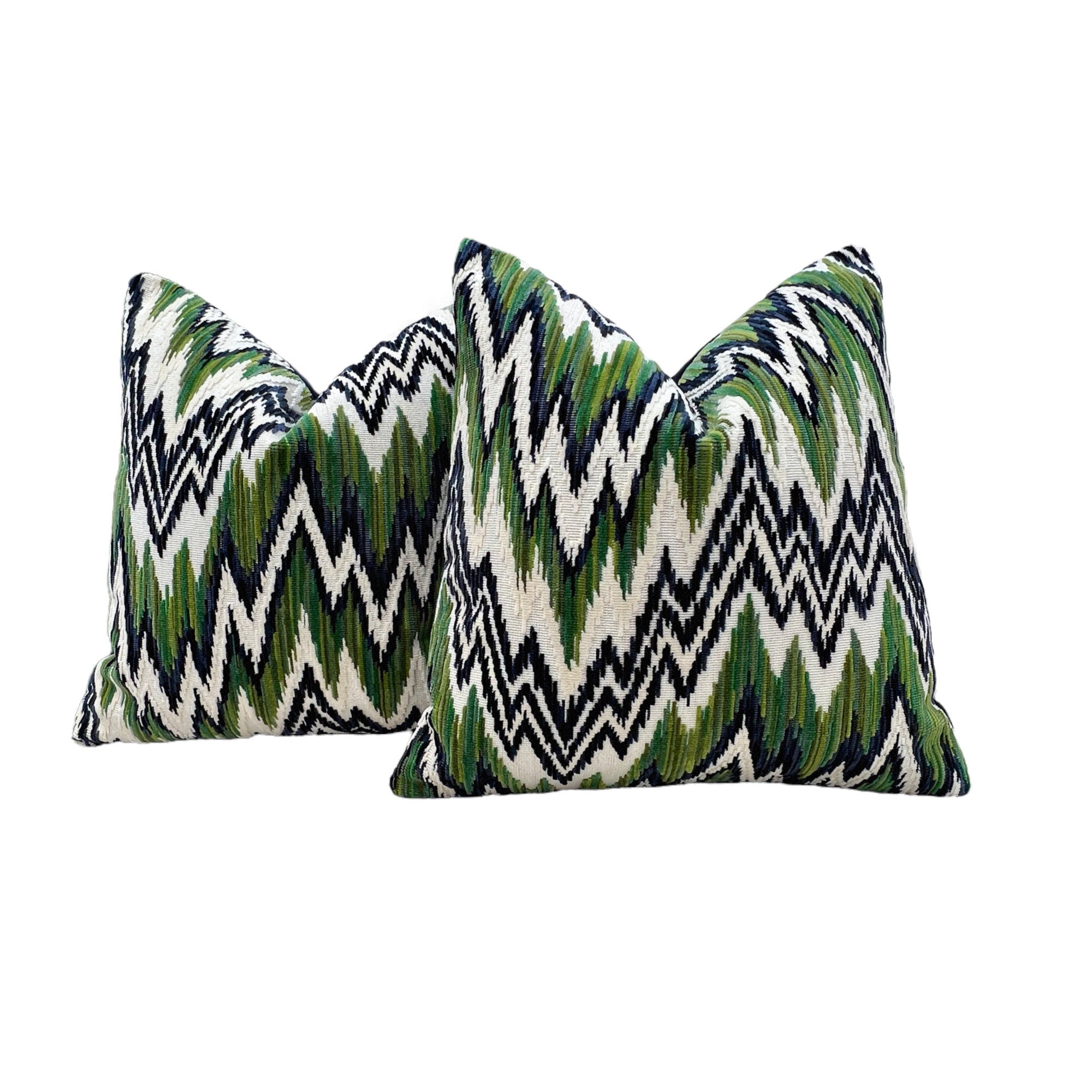Thibaut Rhythm Velvet Pillow in Emerald and Navy. Designer Pillows // Zig Zag Velvet Pillow // High End Pillows // Green and Navy Pillows