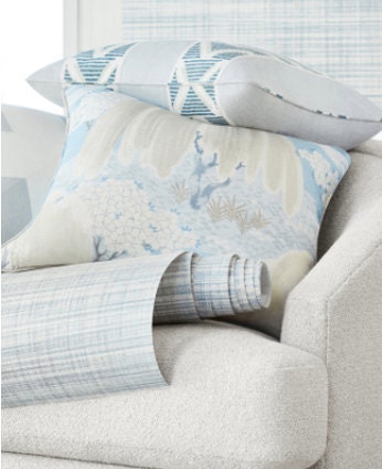 Thibaut Willow Tree Pillow in Soft Blue. Designer Pillows, High End Pillows, Accent Pillows in Gray and Blue, Lumbar Floral Pillow
