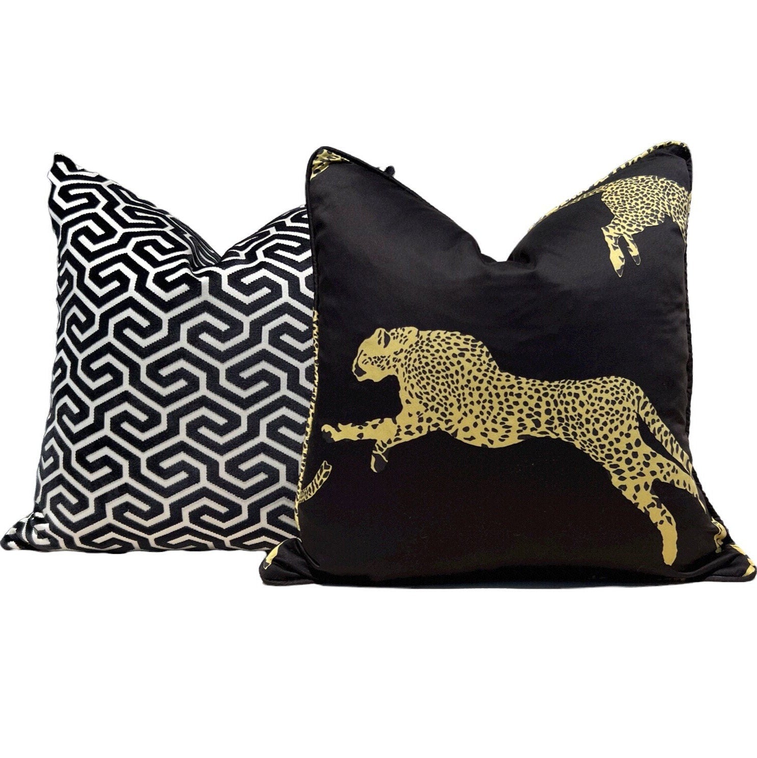 Schumacher Ming Fret Velvet Pillow in Black. Designer Modern Pillows, High End Pillows, Black Fret Works Velvet Pillow, Contemporary Pillow