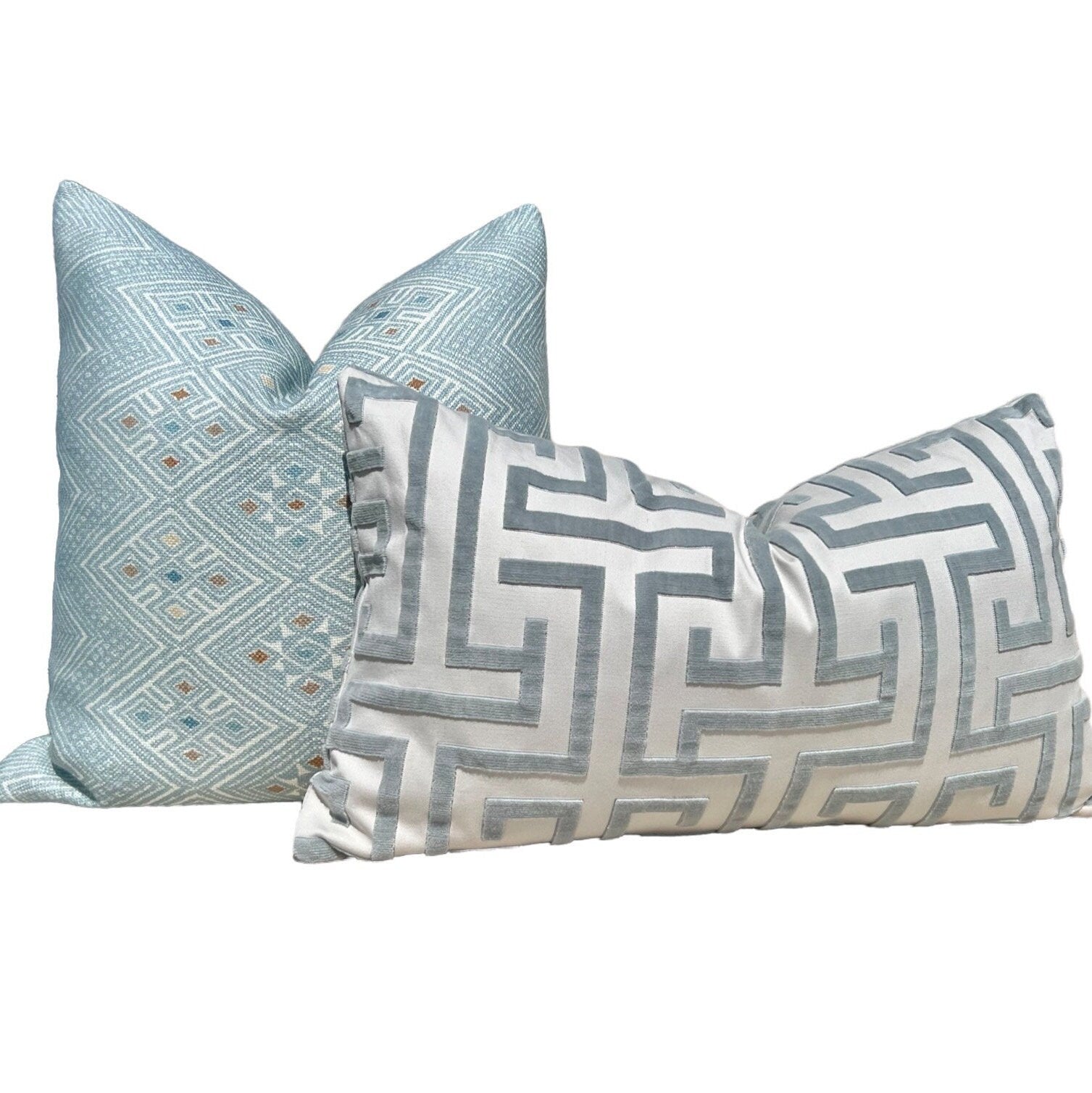 Thibaut High Plains Pillow in Spa Blue. Designer Pillows, High End Pillows, Aqua Blue Pillow Cover, Zig Zag Light Blue Accent Pillows