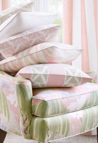 Thibaut Willow Tree Pillow in Blush. Designer Pillows, High End Pillows, Floral Pillow in Pink, Green and Blue, Lumbar Floral Pillow