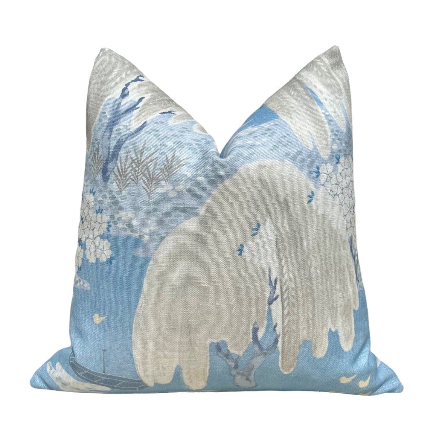 Thibaut Willow Tree Pillow in Soft Blue. Designer Pillows, High End Pillows, Accent Pillows in Gray and Blue, Lumbar Floral Pillow