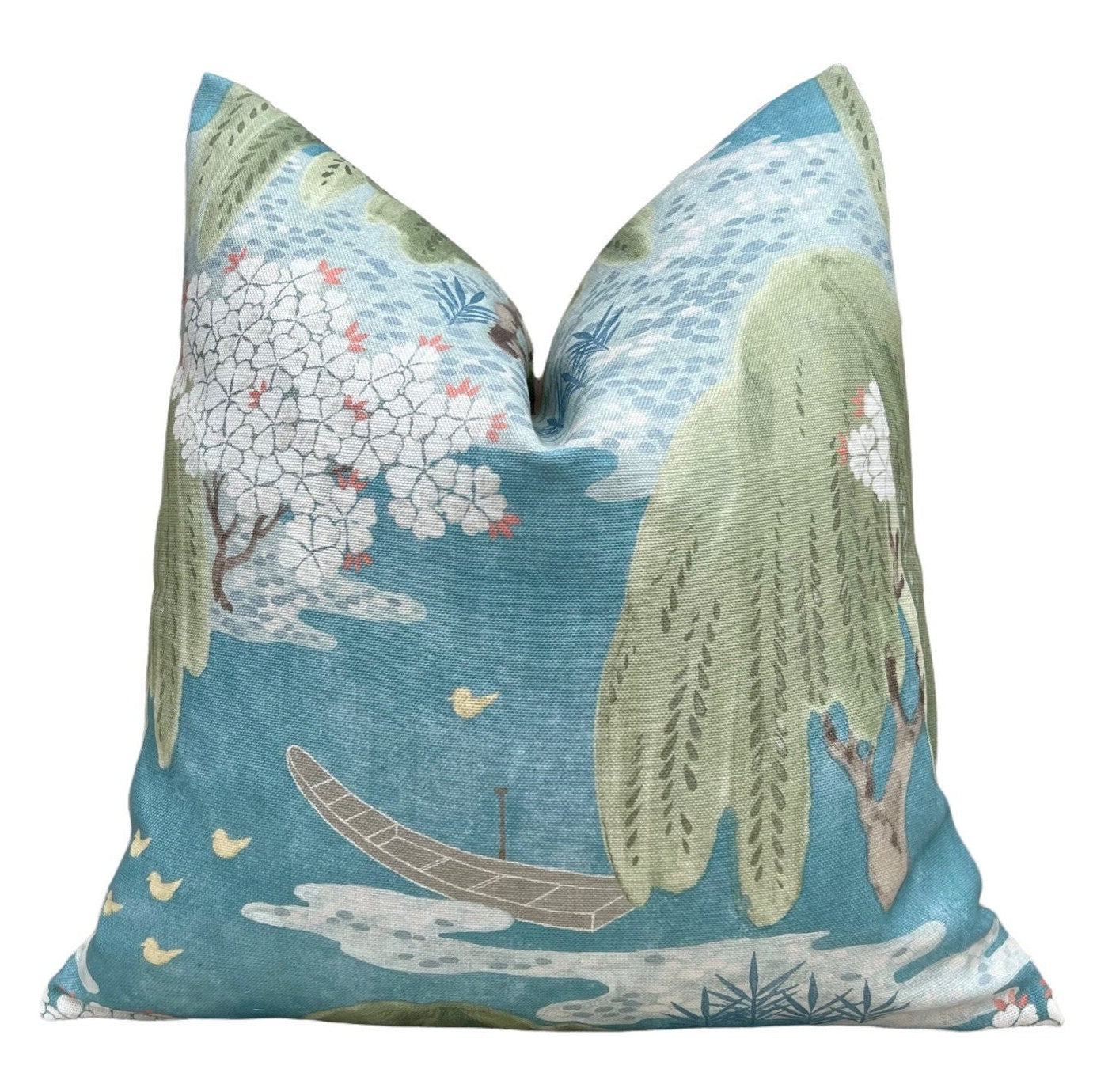 Thibaut Willow Tree Pillow in Turquoise. Designer Pillows, High End Pillows, Floral Turquoise and Green Lumbar Pillow, Euro Sham,