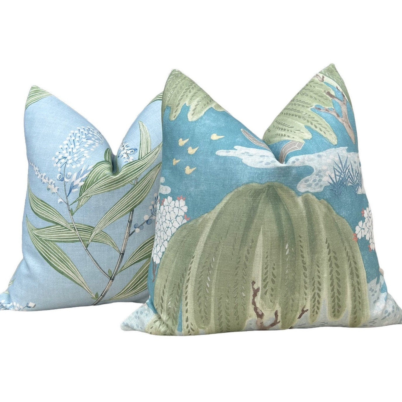 Thibaut Willow Tree Pillow in Turquoise. Designer Pillows, High End Pillows, Floral Turquoise and Green Lumbar Pillow, Euro Sham,
