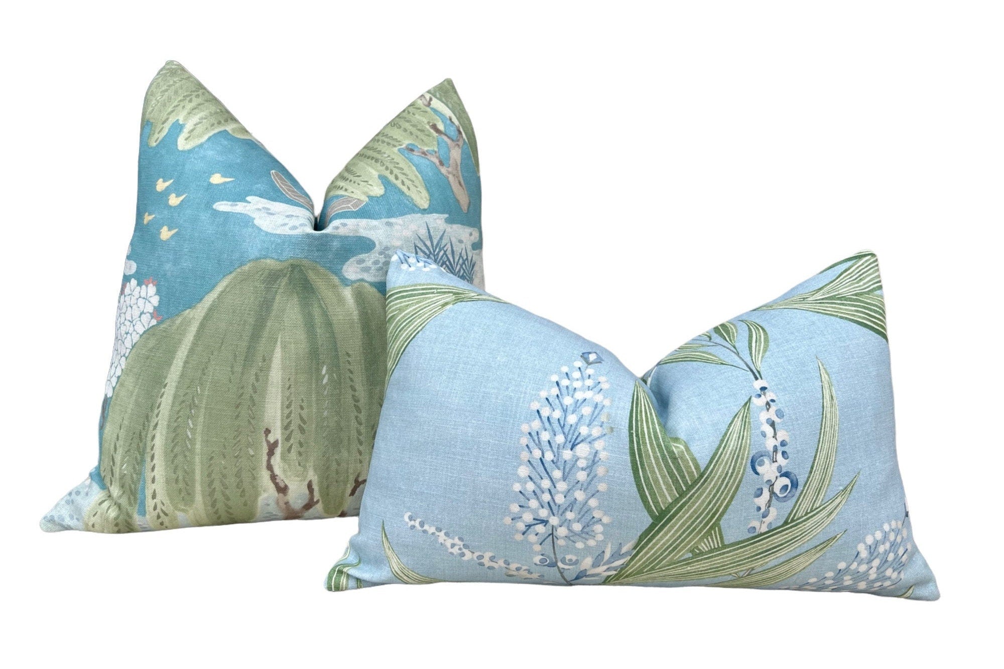 Thibaut Willow Tree Pillow in Turquoise. Designer Pillows, High End Pillows, Floral Turquoise and Green Lumbar Pillow, Euro Sham,