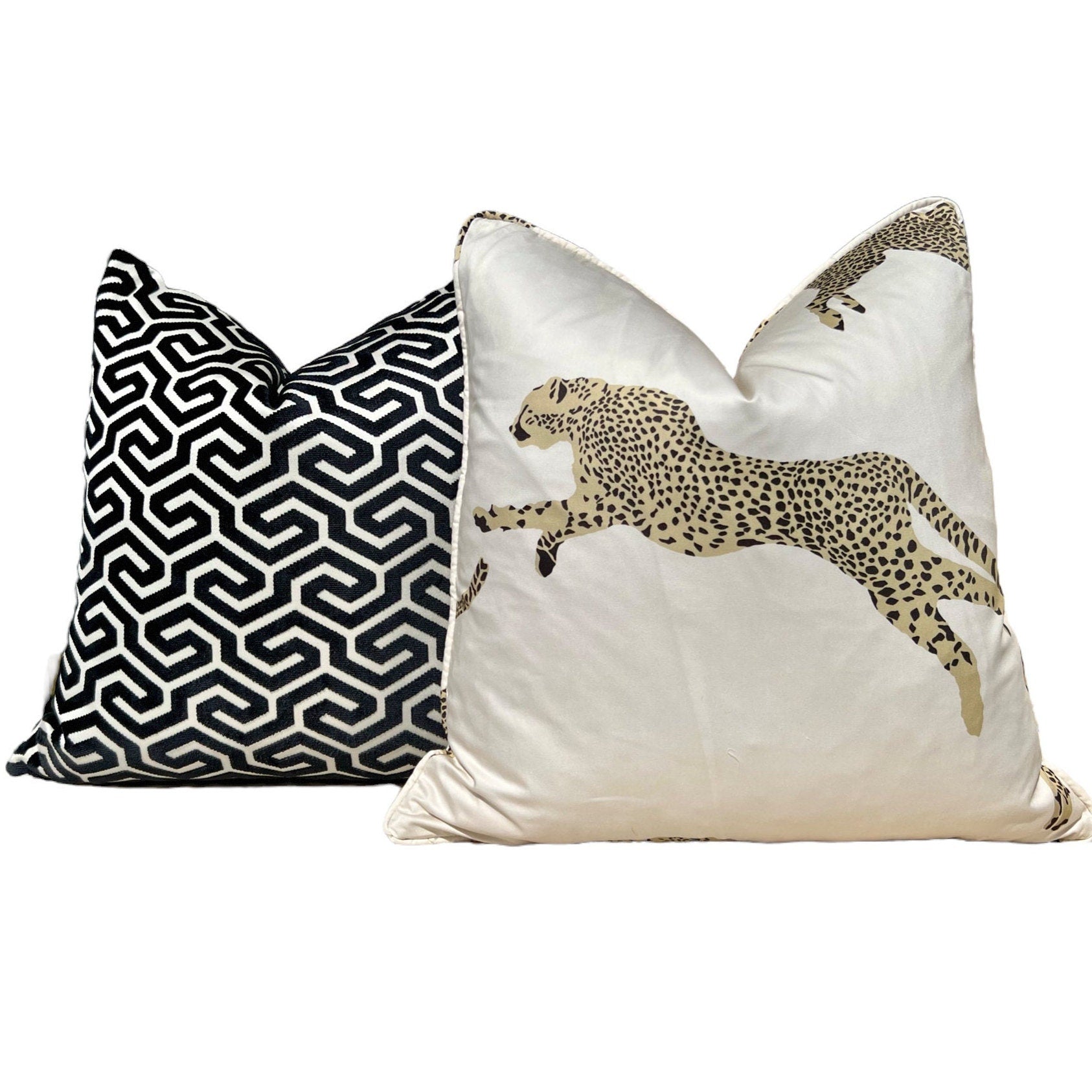 Leaping Cheetah Pillow in Cream. Designer Throw Pillow, Ivory Pillow Cover, Exotic Cat Pillow, Decorative Lumbar Pillow, Accent Pillow