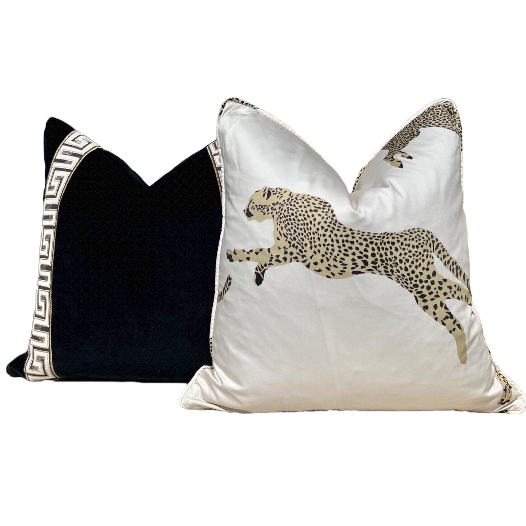 Leaping Cheetah Pillow in Cream. Designer Throw Pillow, Ivory Pillow Cover, Exotic Cat Pillow, Decorative Lumbar Pillow, Accent Pillow