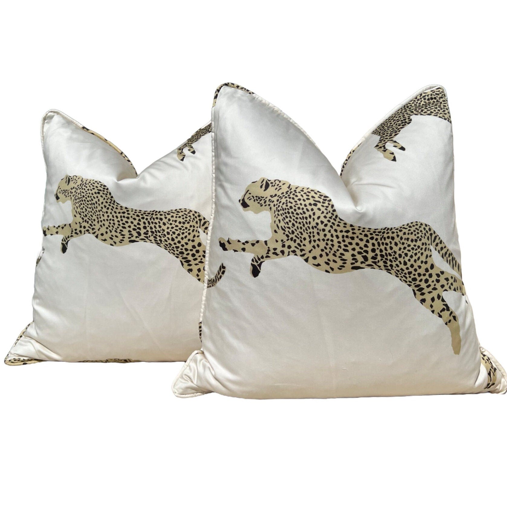 Leaping Cheetah Pillow in Cream. Designer Throw Pillow, Ivory Pillow Cover, Exotic Cat Pillow, Decorative Lumbar Pillow, Accent Pillow