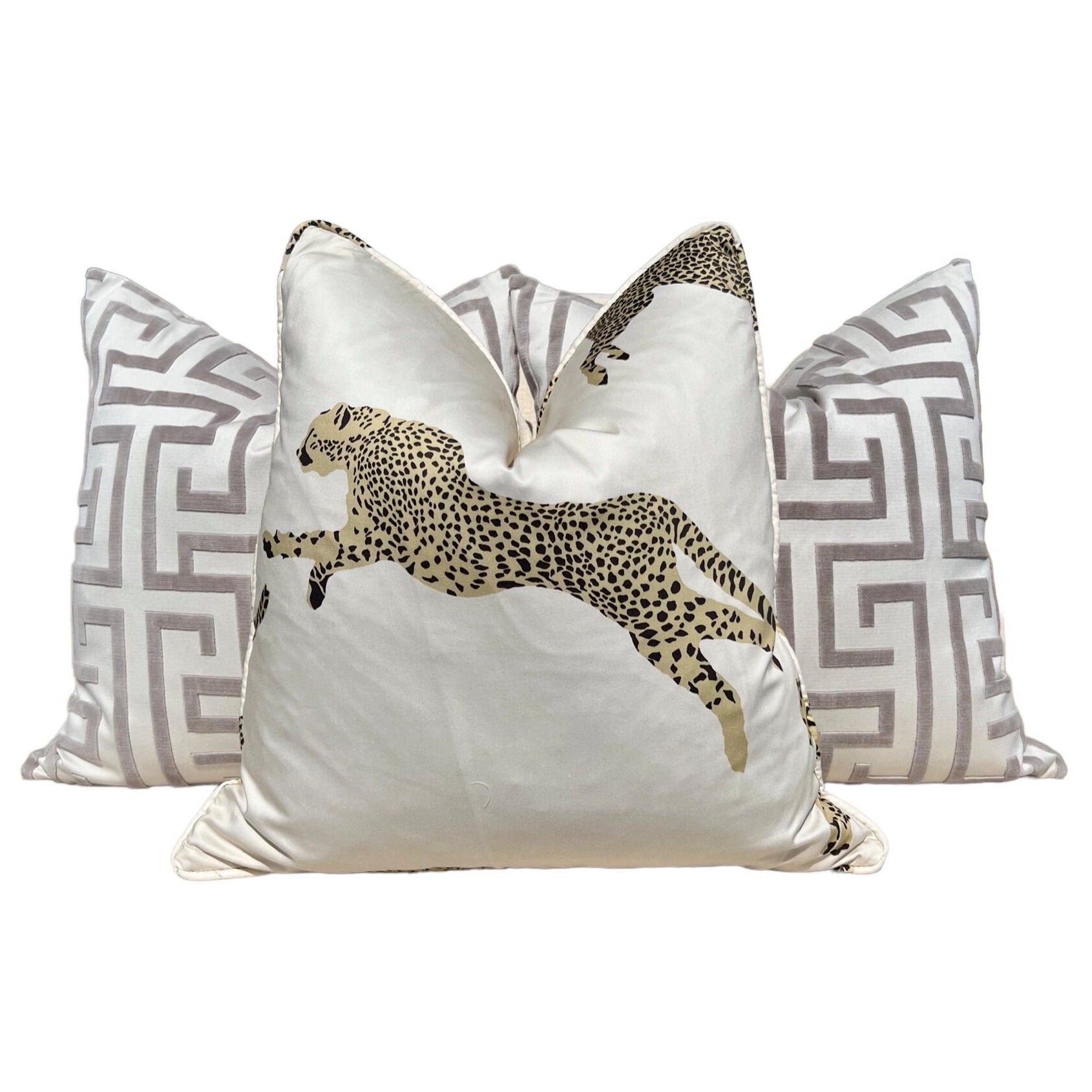 Leaping Cheetah Pillow in Cream. Designer Throw Pillow, Ivory Pillow Cover, Exotic Cat Pillow, Decorative Lumbar Pillow, Accent Pillow
