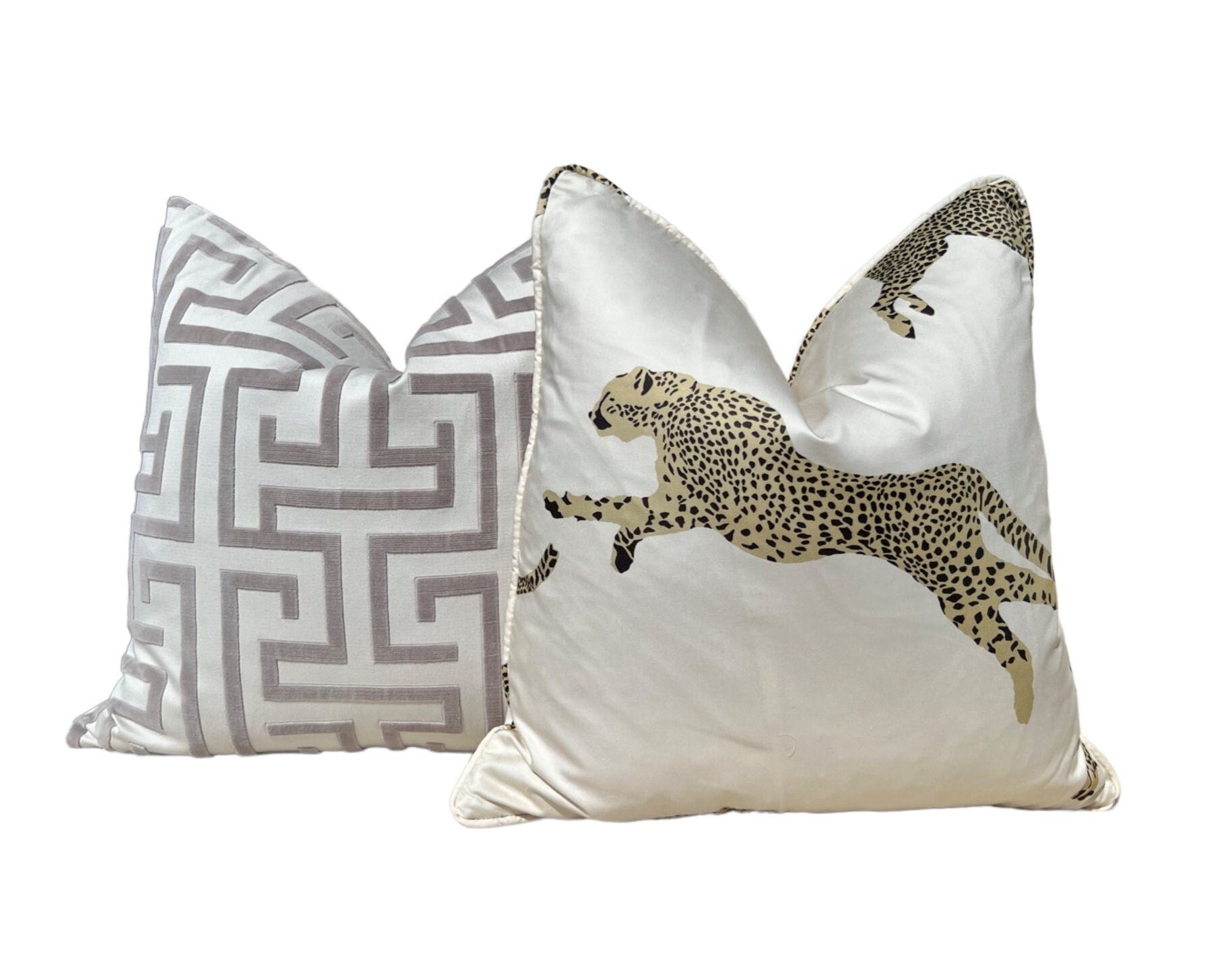 Leaping Cheetah Pillow in Cream. Designer Throw Pillow, Ivory Pillow Cover, Exotic Cat Pillow, Decorative Lumbar Pillow, Accent Pillow