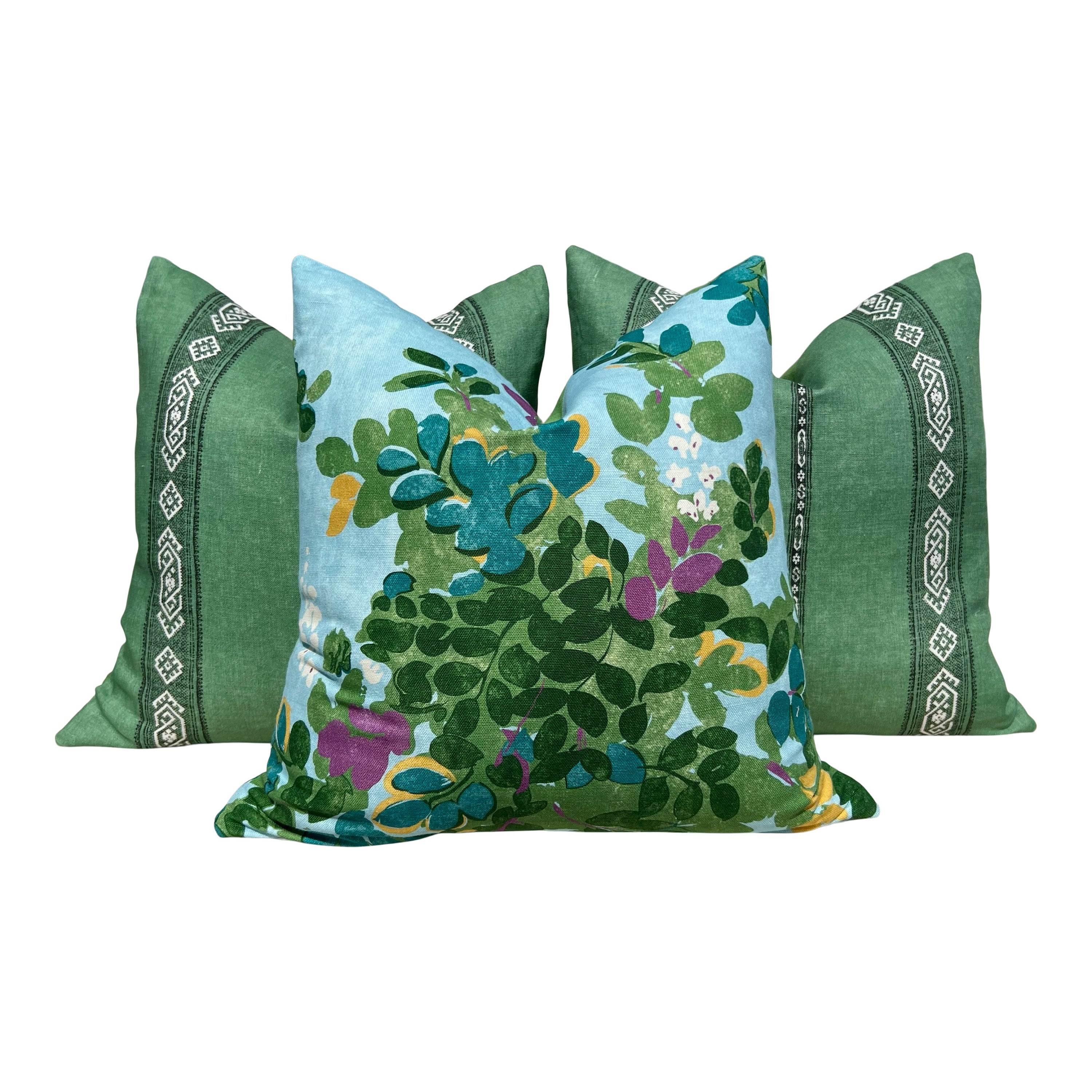 Thibaut Central Park Pillow in Blue and Green. Designer Pillow Cover, Accent lumbar pillow, High End Floral Pillow, Euro Sham Floral Case