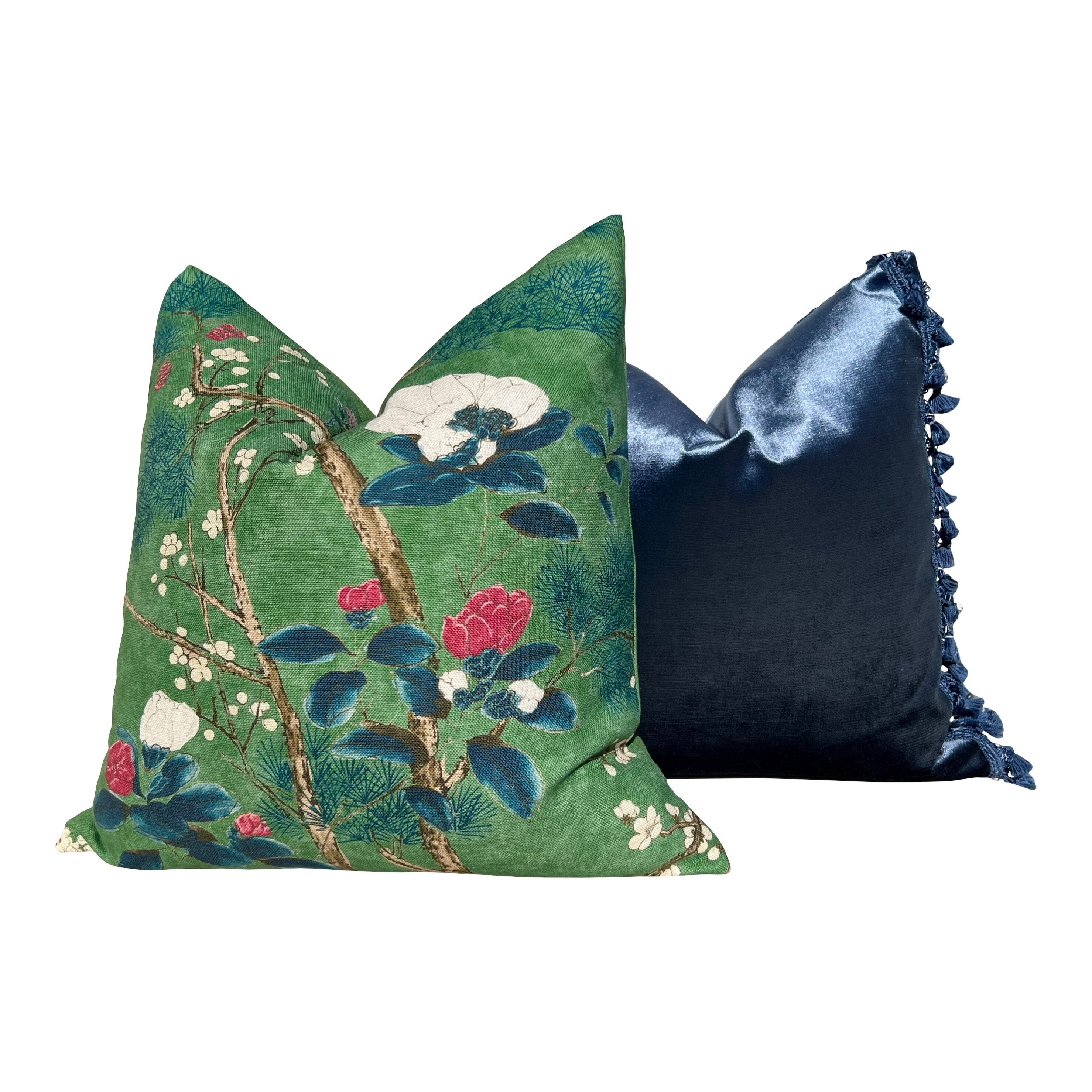 Katsura Pillow in Emerald Green. Designer Pillows, High End Floral Pillow Case, Euro Sham Cover, Accent Lumbar Pillows, Chinoiserie Pillows