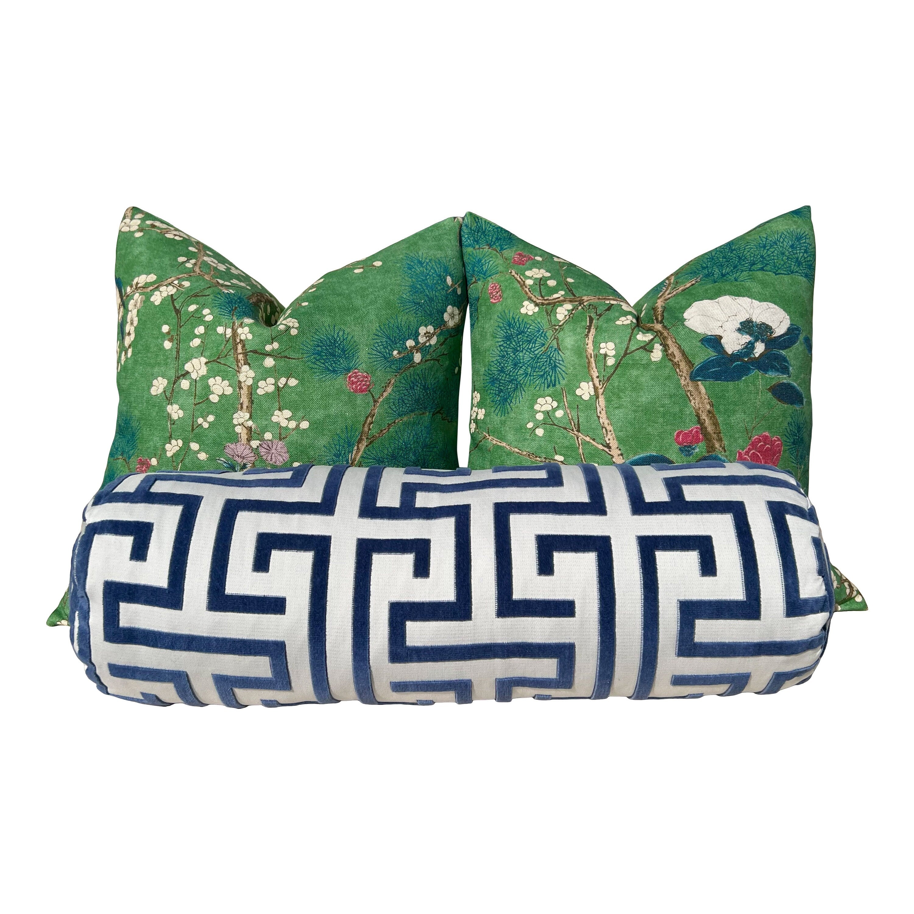 Katsura Pillow in Emerald Green. Designer Pillows, High End Floral Pillow Case, Euro Sham Cover, Accent Lumbar Pillows, Chinoiserie Pillows