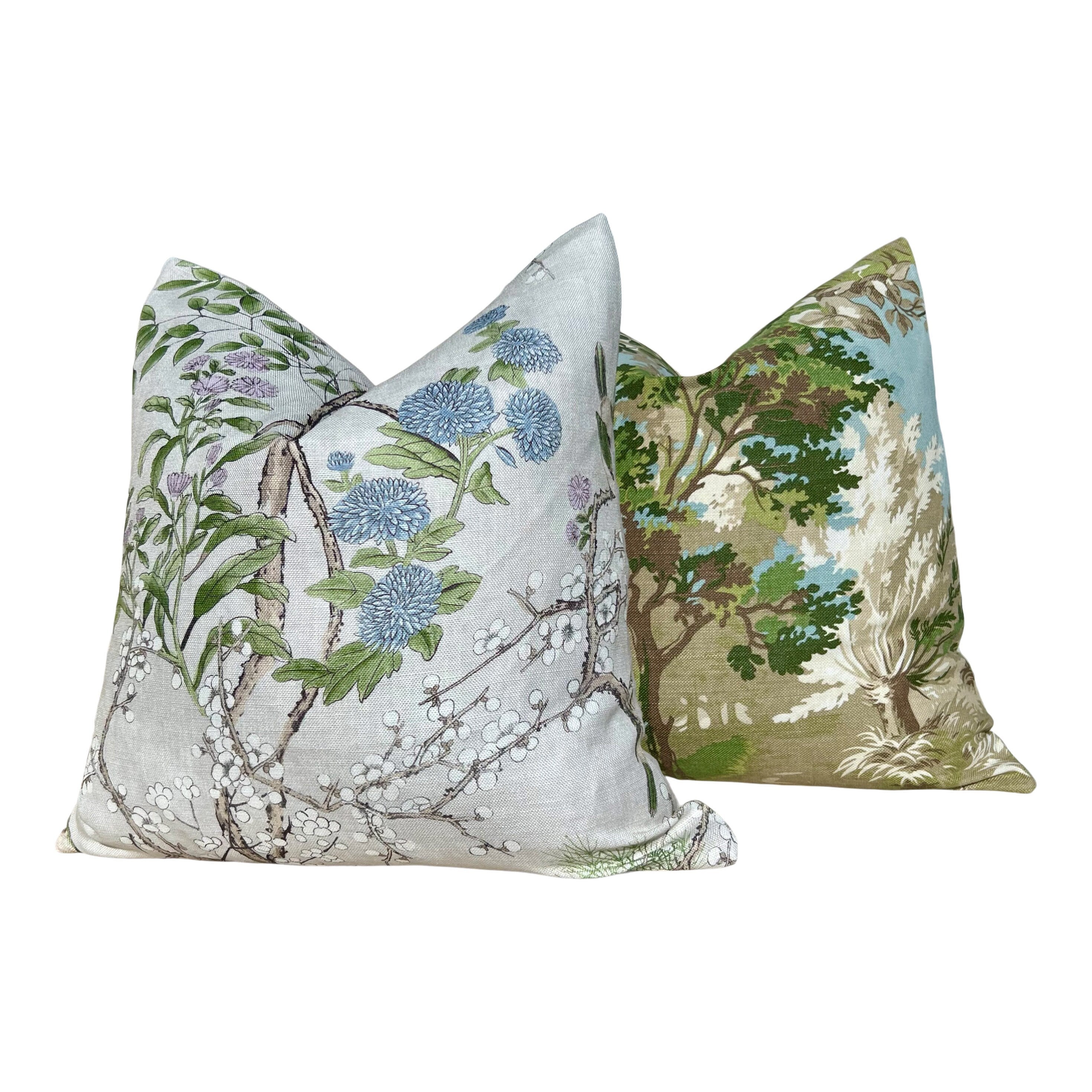 Katsura Pillow in Cream and Lavender. Designer Pillows, High End Floral Pillows, Euro Sham Cover, Decorative Lumbar Pillows, Bedroom Decor