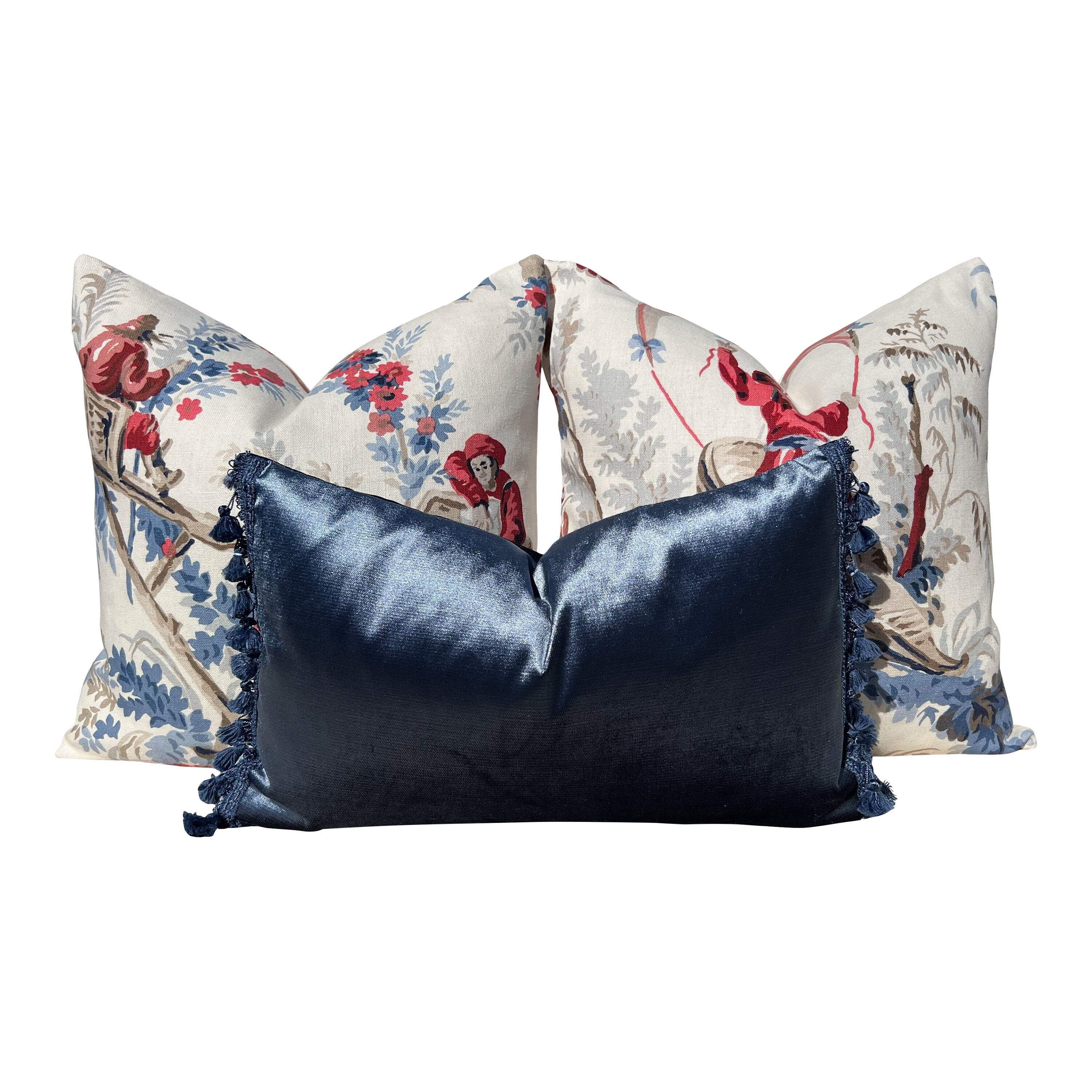 Designer Velvet Pillow in Deep Blue Color with Tassl Trim. Designer Velvet Pillows, High End Pillows, Accent Lumbar Pillow Velvet Shams