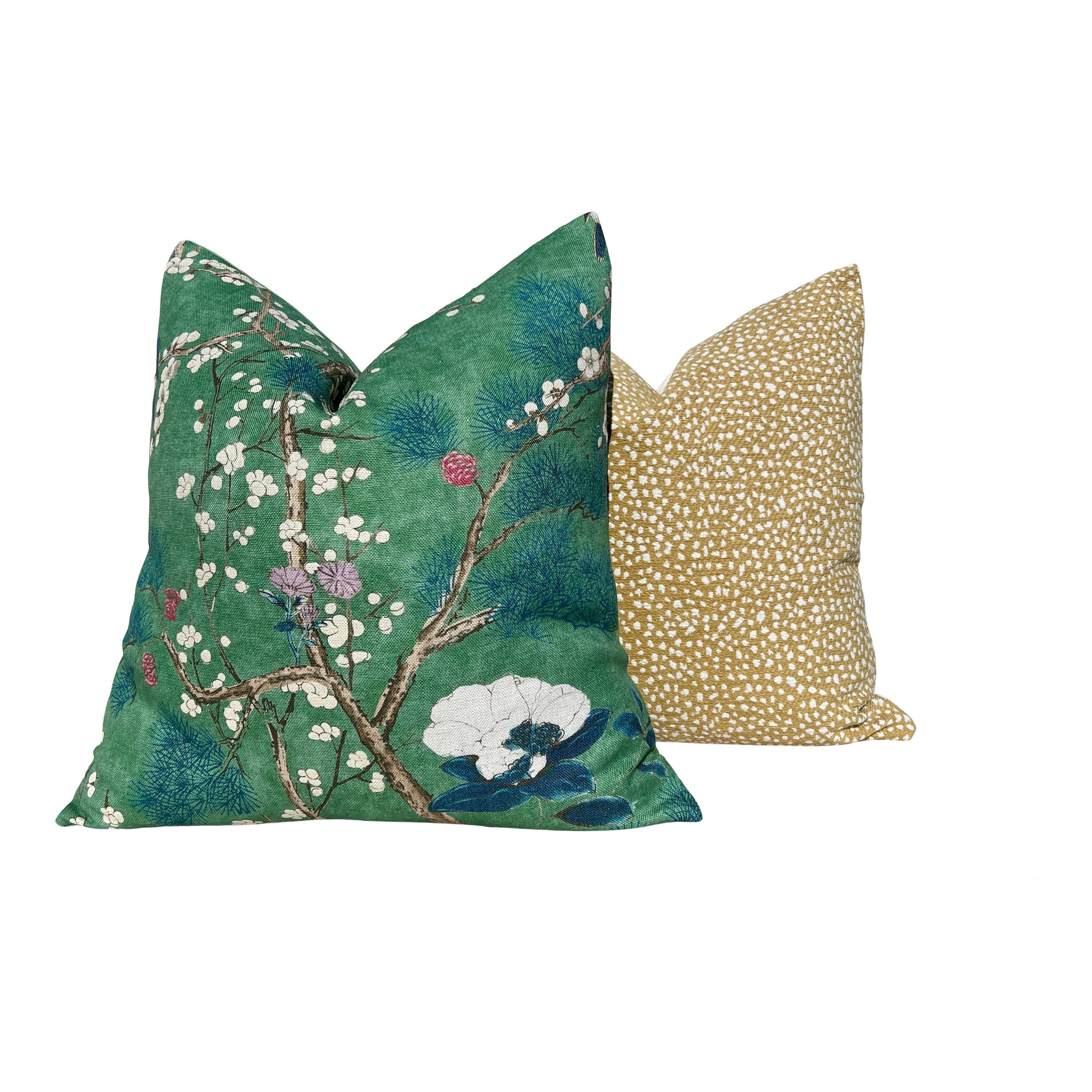 Katsura Pillow in Emerald Green. Designer Pillows, High End Floral Pillow Case, Euro Sham Cover, Accent Lumbar Pillows, Chinoiserie Pillows