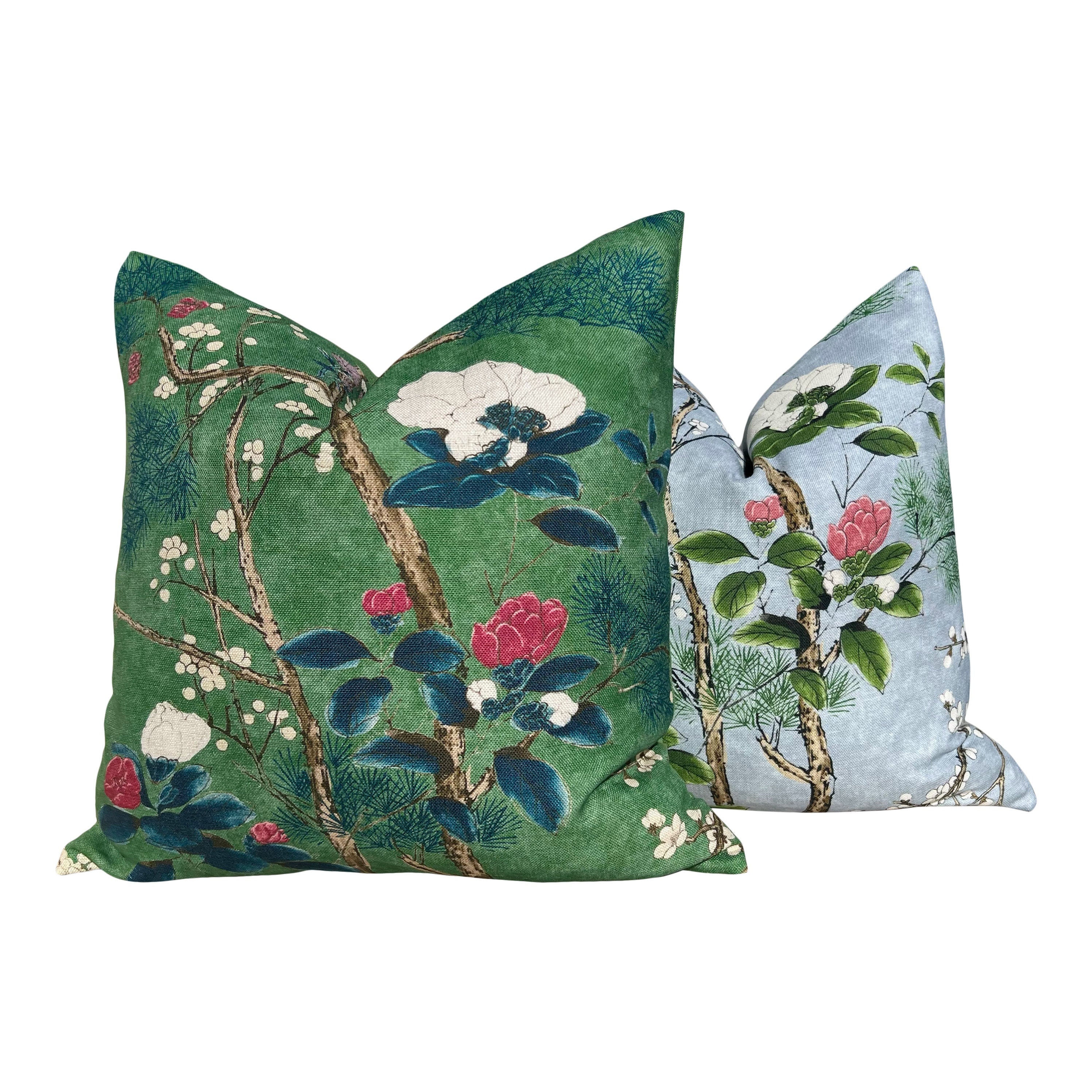 Katsura Pillow in Emerald Green. Designer Pillows, High End Floral Pillow Case, Euro Sham Cover, Accent Lumbar Pillows, Chinoiserie Pillows