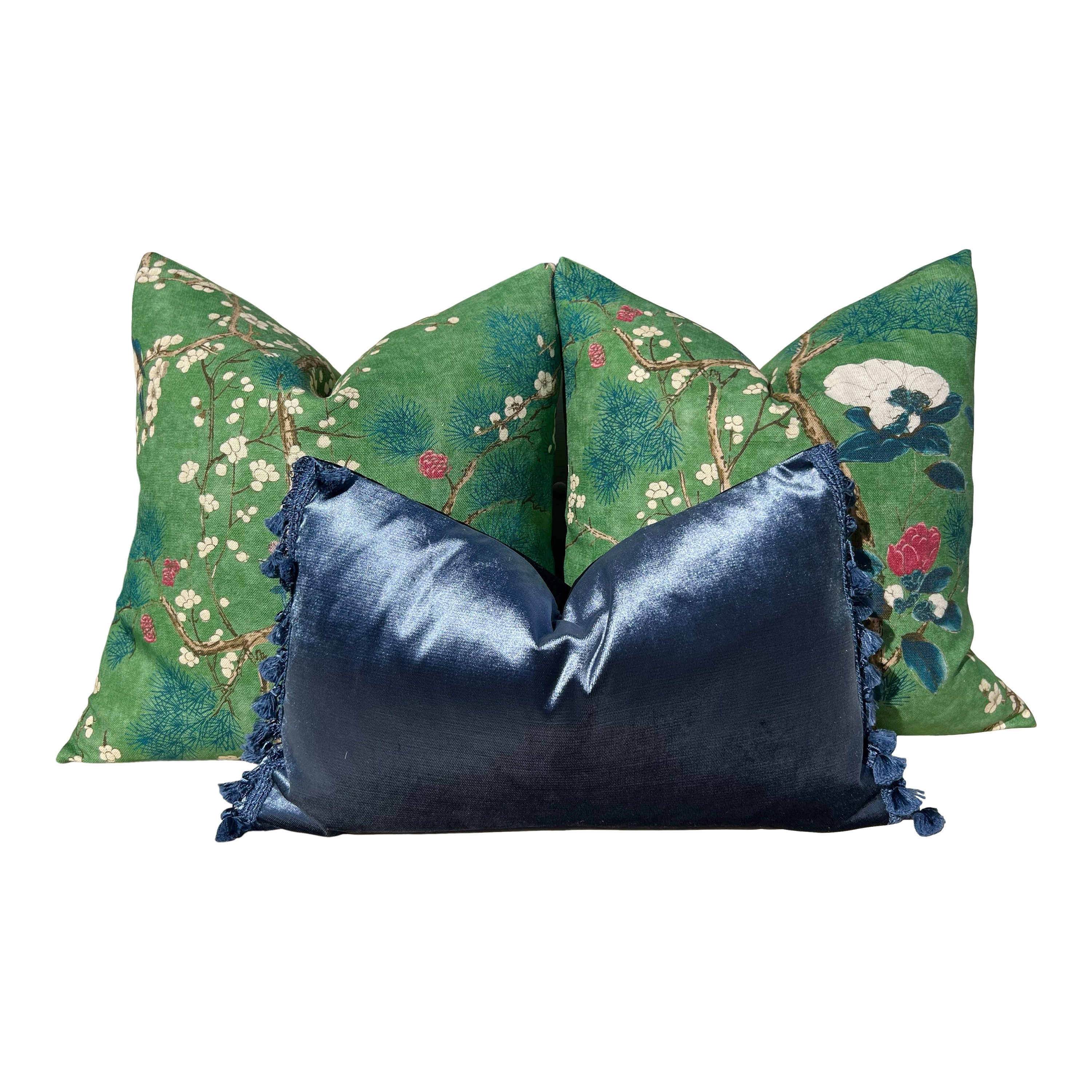 Katsura Pillow in Emerald Green. Designer Pillows, High End Floral Pillow Case, Euro Sham Cover, Accent Lumbar Pillows, Chinoiserie Pillows