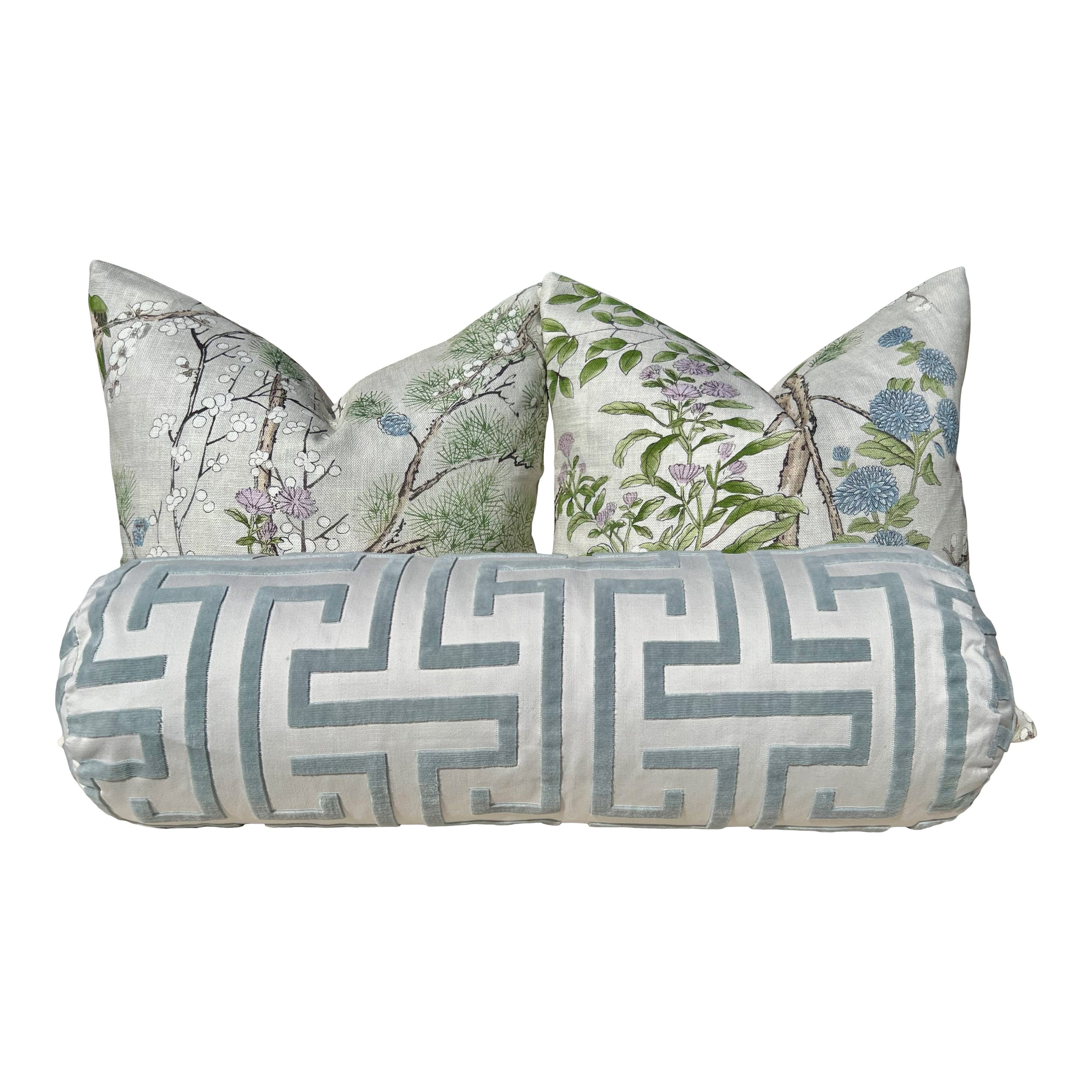 Katsura Pillow in Cream and Lavender. Designer Pillows, High End Floral Pillows, Euro Sham Cover, Decorative Lumbar Pillows, Bedroom Decor