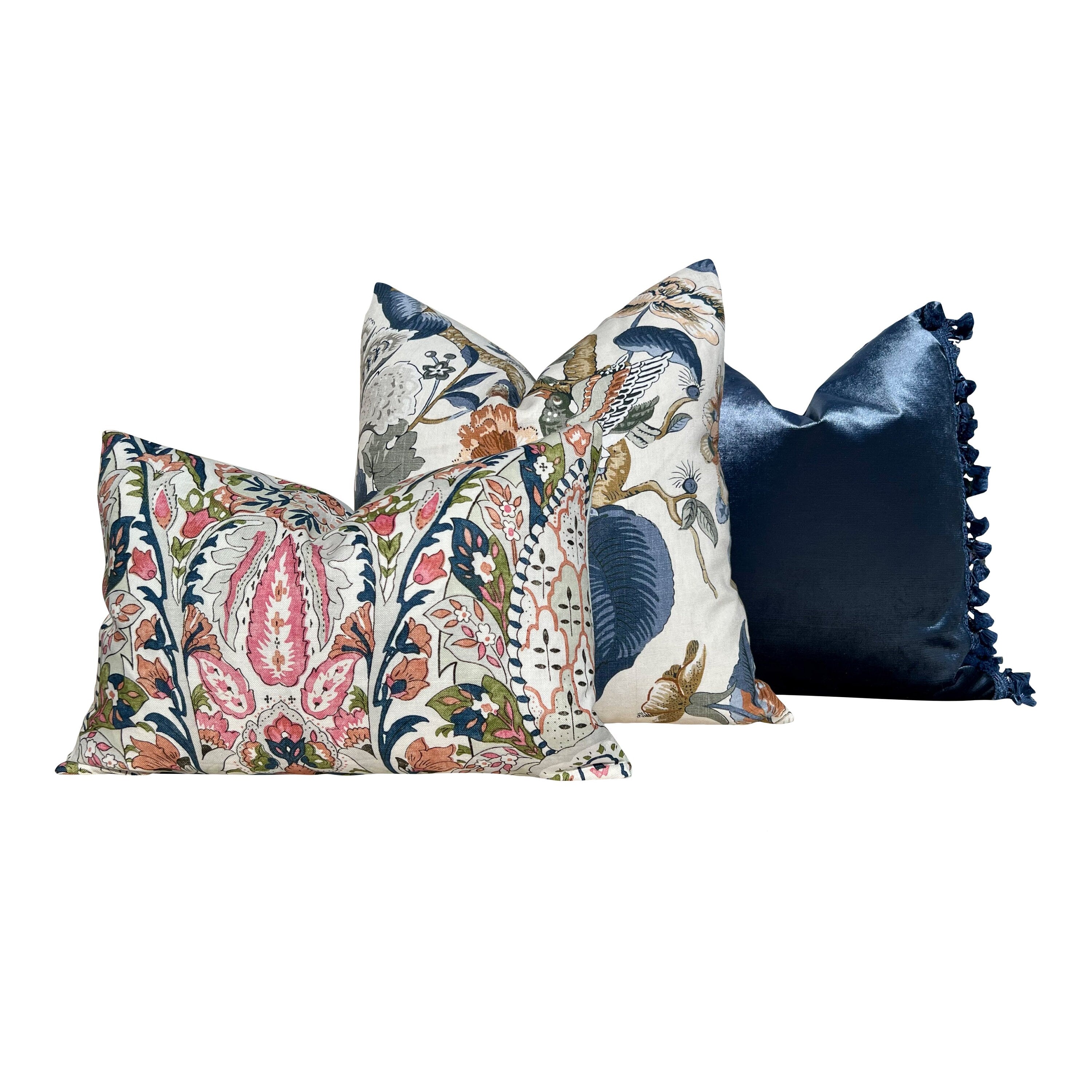 Designer Velvet Pillow in Deep Blue Color with Tassl Trim. Designer Velvet Pillows, High End Pillows, Accent Lumbar Pillow Velvet Shams