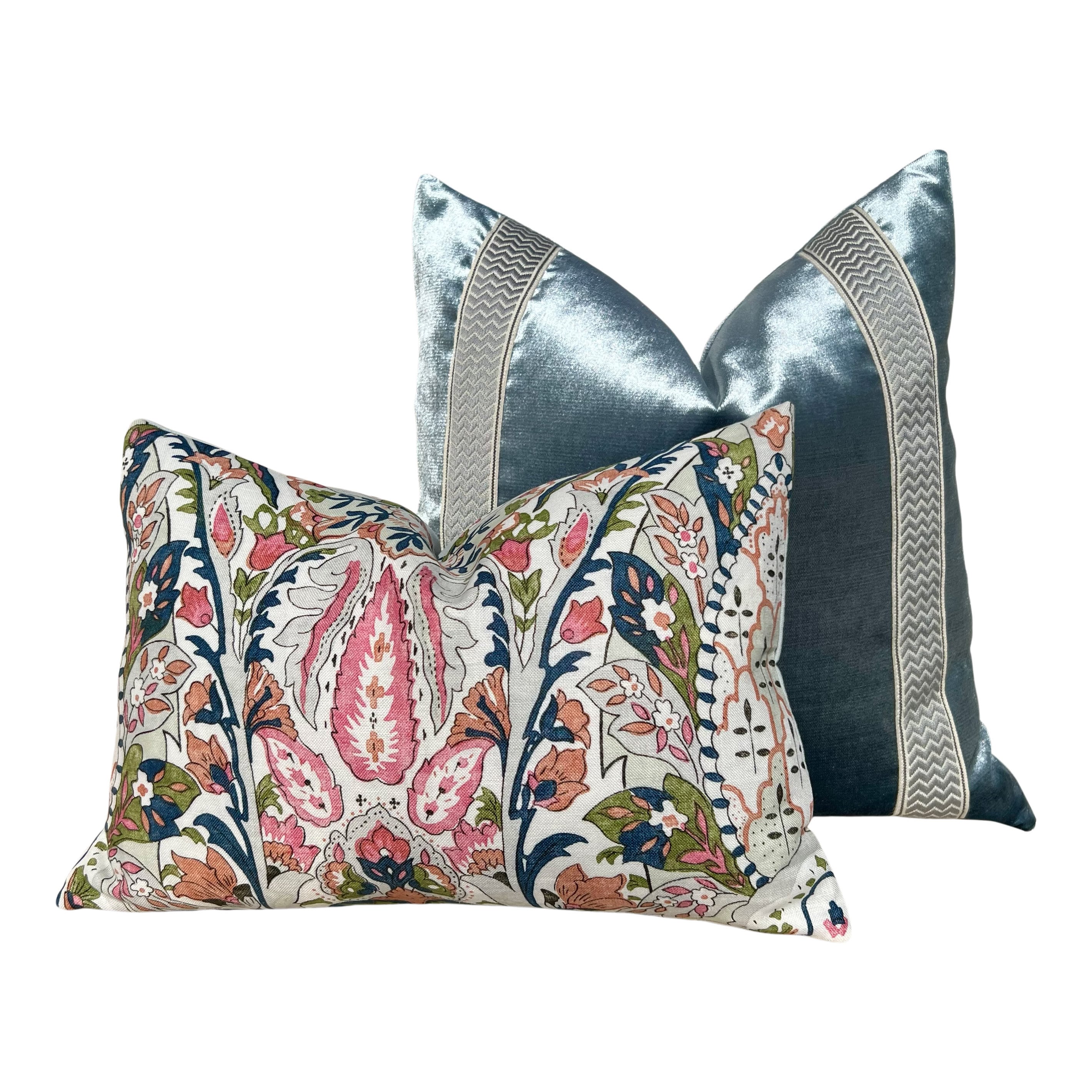 Schumacher Layla Paisley Lumbar Pillow in Multi Color. Designer Pillows, Accent Rectangular Pillows, High End Pillow Covers.