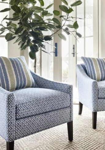 Outdoor/ Indoor Top Sail Striped Pillow Blue and Green. Designer Woven Decorative Sunbrella Outdoor Pillow Cover Blue and Green Stripes