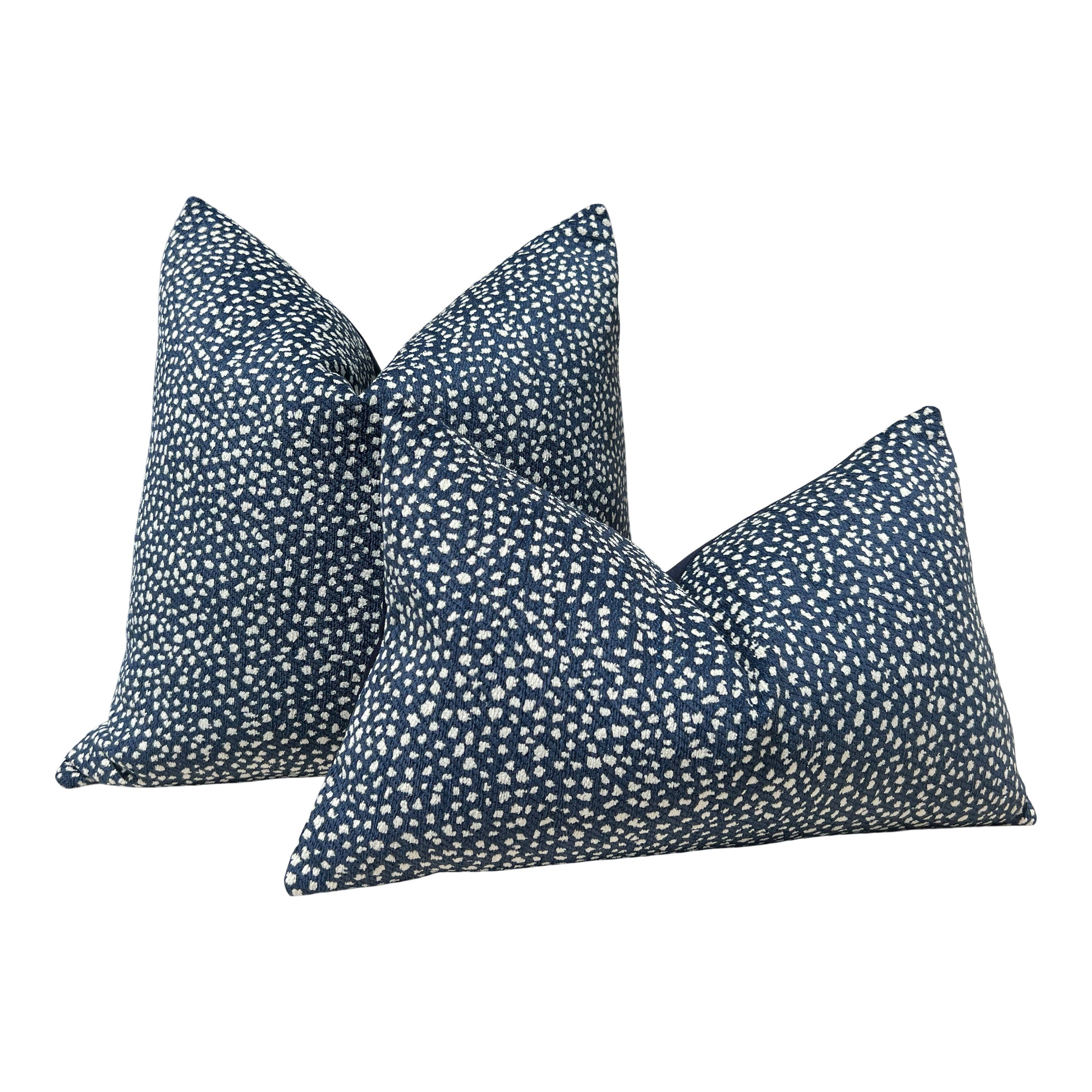 Thibaut Fawn Indoor Outdoor Pillow in Midnight. Outdoor Designer Pillows, High End Pillows, Navy Modern Pillow, Animal Print Lumbar Pillow
