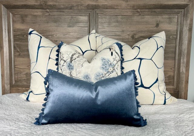 Katsura Pillow in Blue and White. Designer Linen Pillows, High End Floral Pillows, Euro Sham Cover, Decorative Lumbar Pillows, Floral Decor