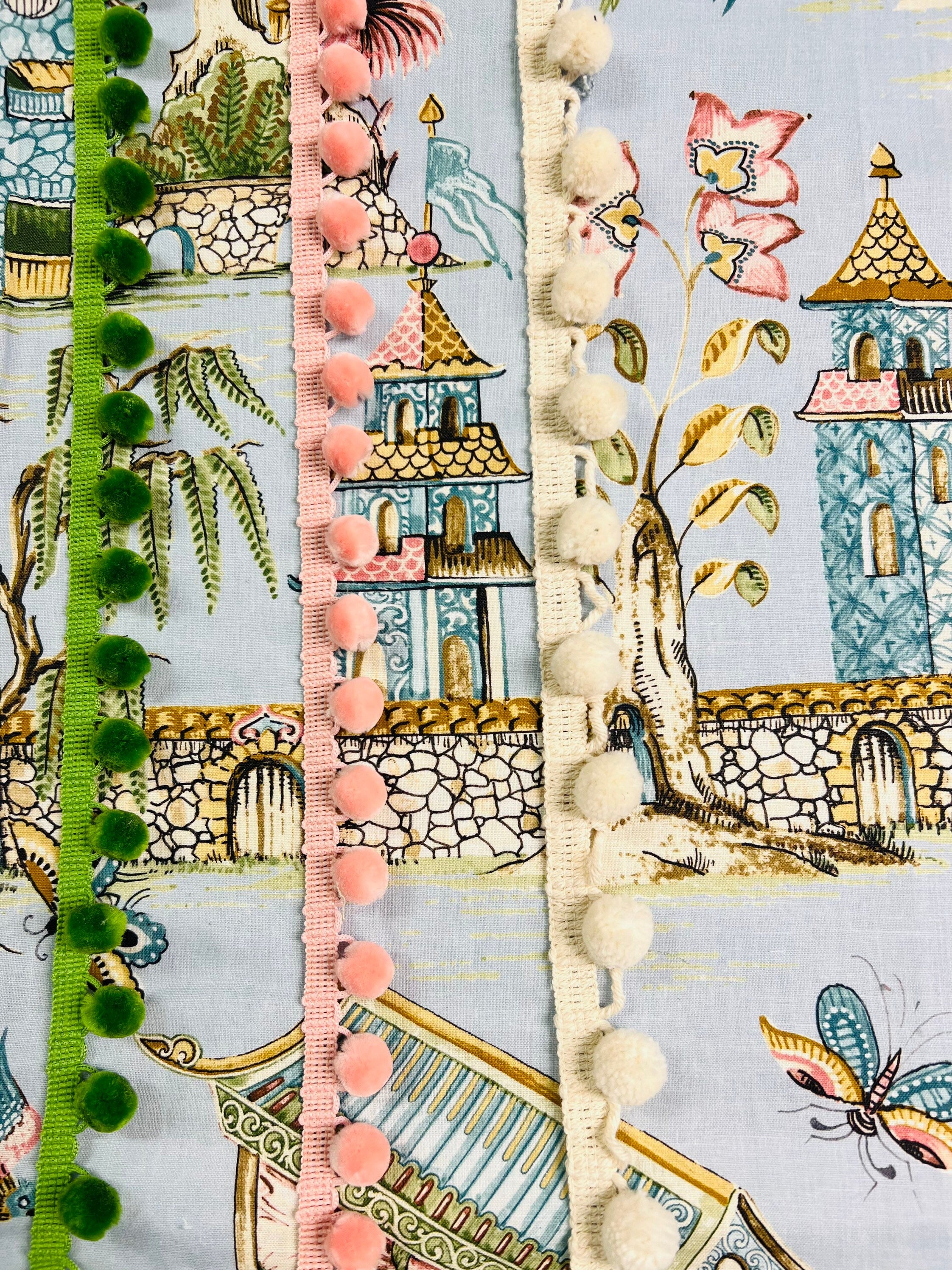 Grand Palace Chinoiserie Pillow in Sky Blue. Pagoda Pillow Cover, Designer Lumbar Pillows, High End Pillows, Euro Sham Pillow Cover