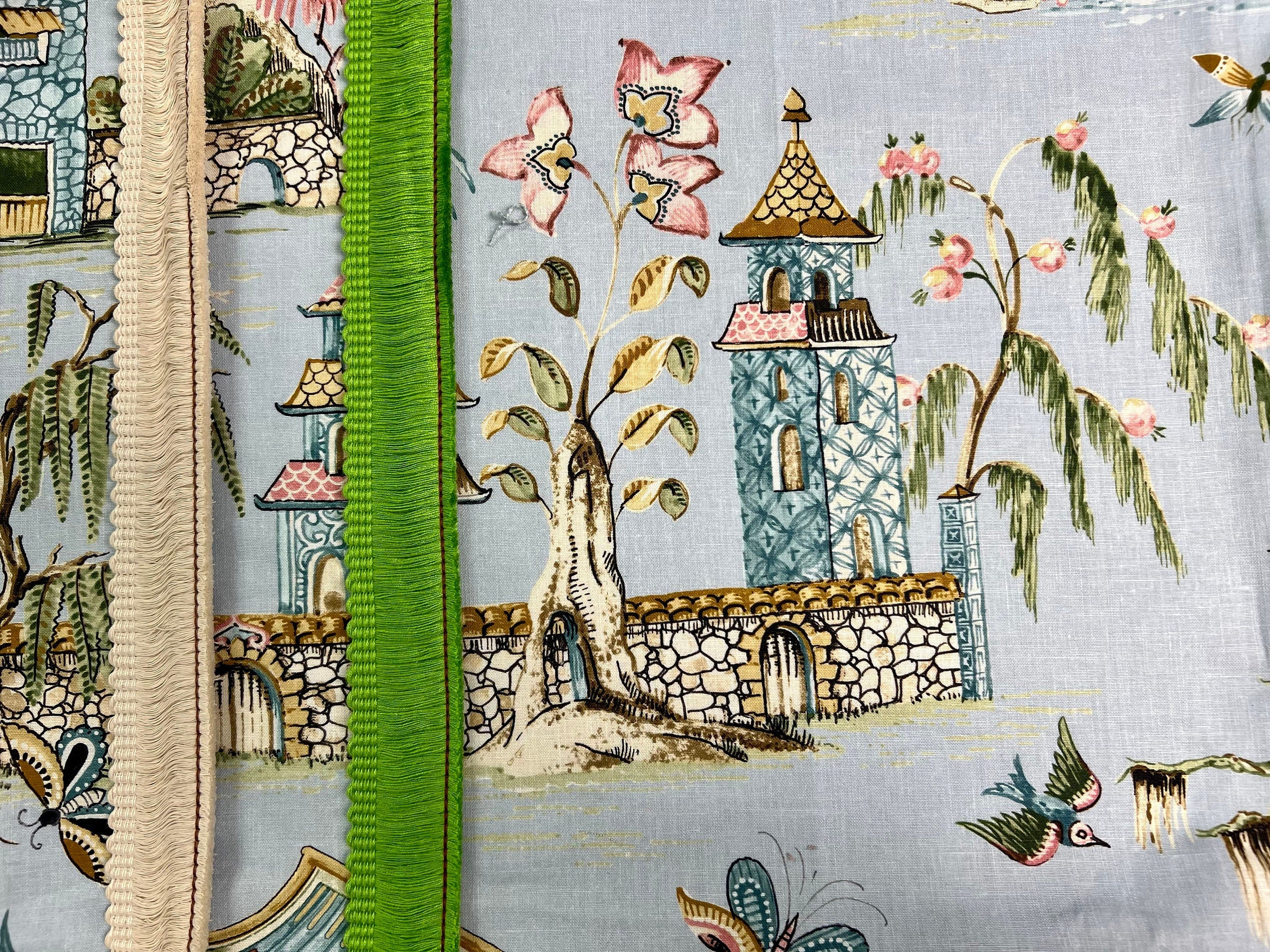 Grand Palace Chinoiserie Pillow in Sky Blue. Pagoda Pillow Cover, Designer Lumbar Pillows, High End Pillows, Euro Sham Pillow Cover
