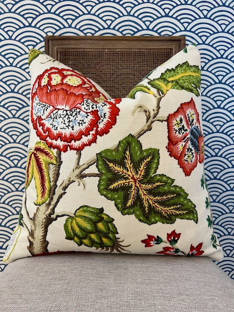 Schumacher Tree of Life Pillow Red, Green and Blue. Floral Lumbar Cover, Extra Long Lumbar Pillow, Designer Pillow cover, High End Pillows