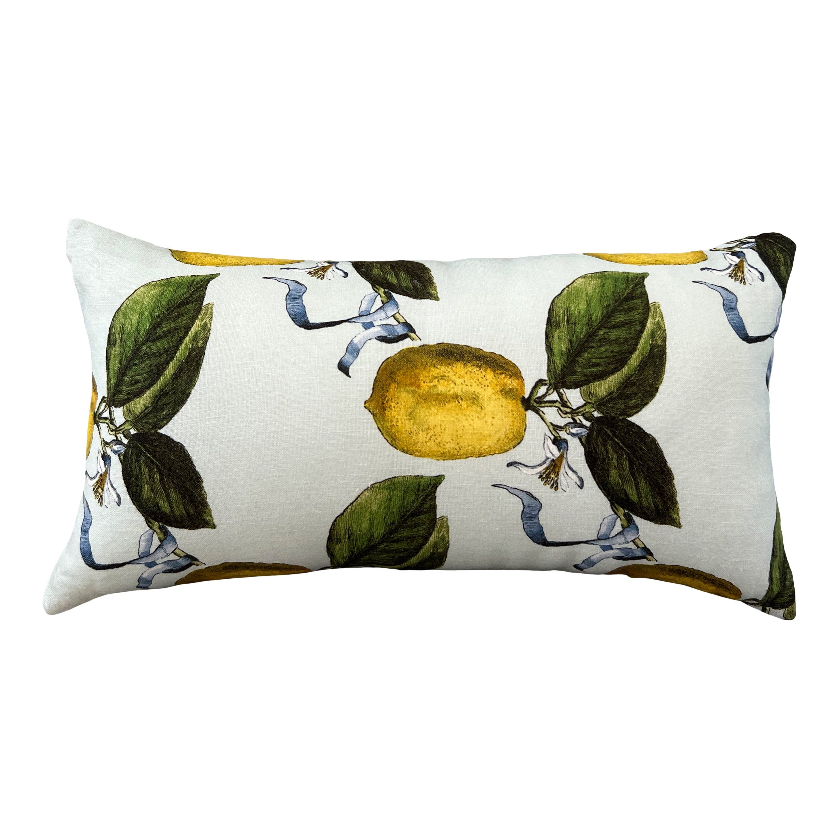 Schumacher La Citron Linen Pillow in Sky Blue. Designer Linen Pillows, Accent Lumbar Pillow Cover, Hinge End Decorative Pillows, Euro Sham