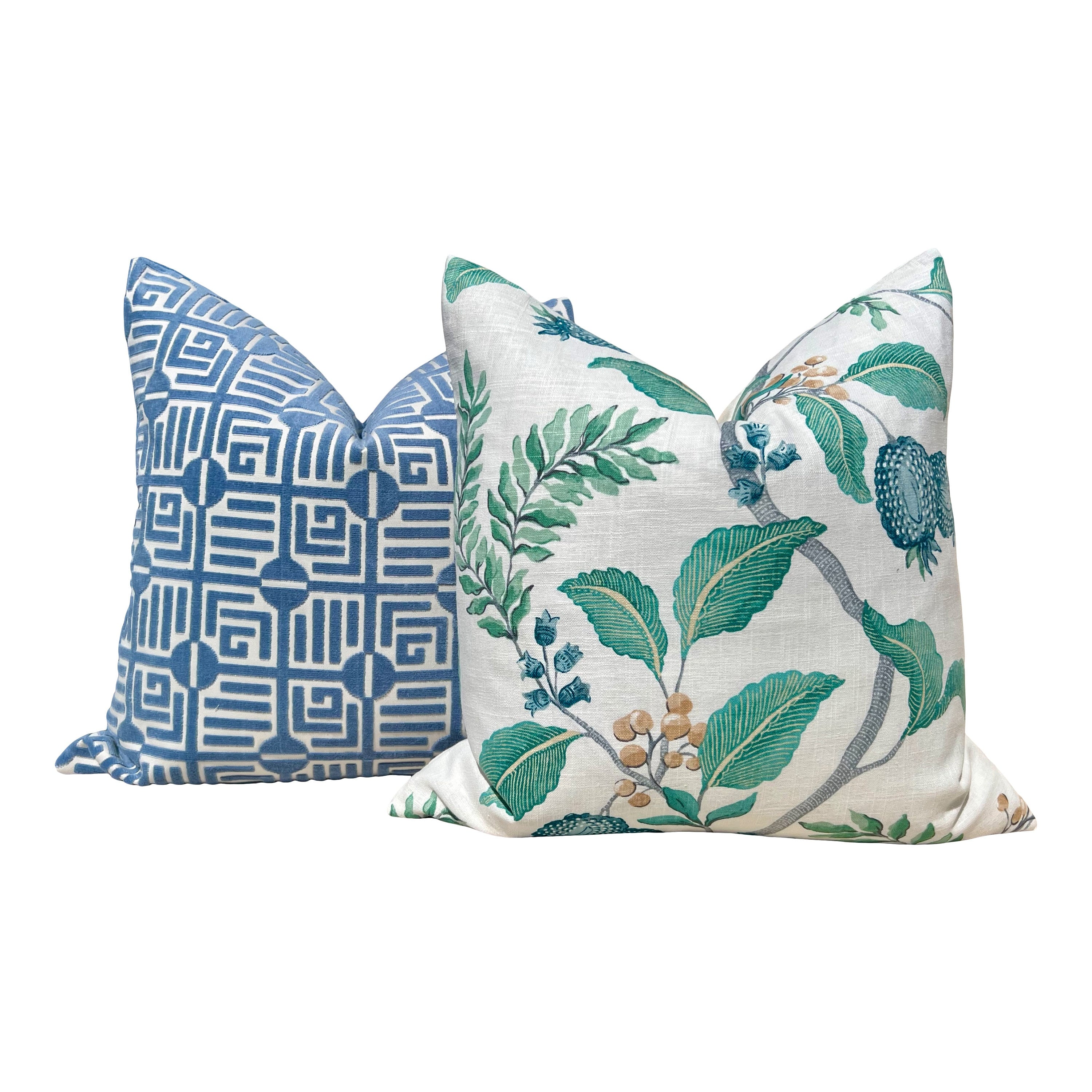 Thibaut Labyrinth Velvet Pillow in Blue. High End Pillows, Designer Raised Velvet Pillows, Geometric Velvet Pillows in Light Blue, Euro Sham