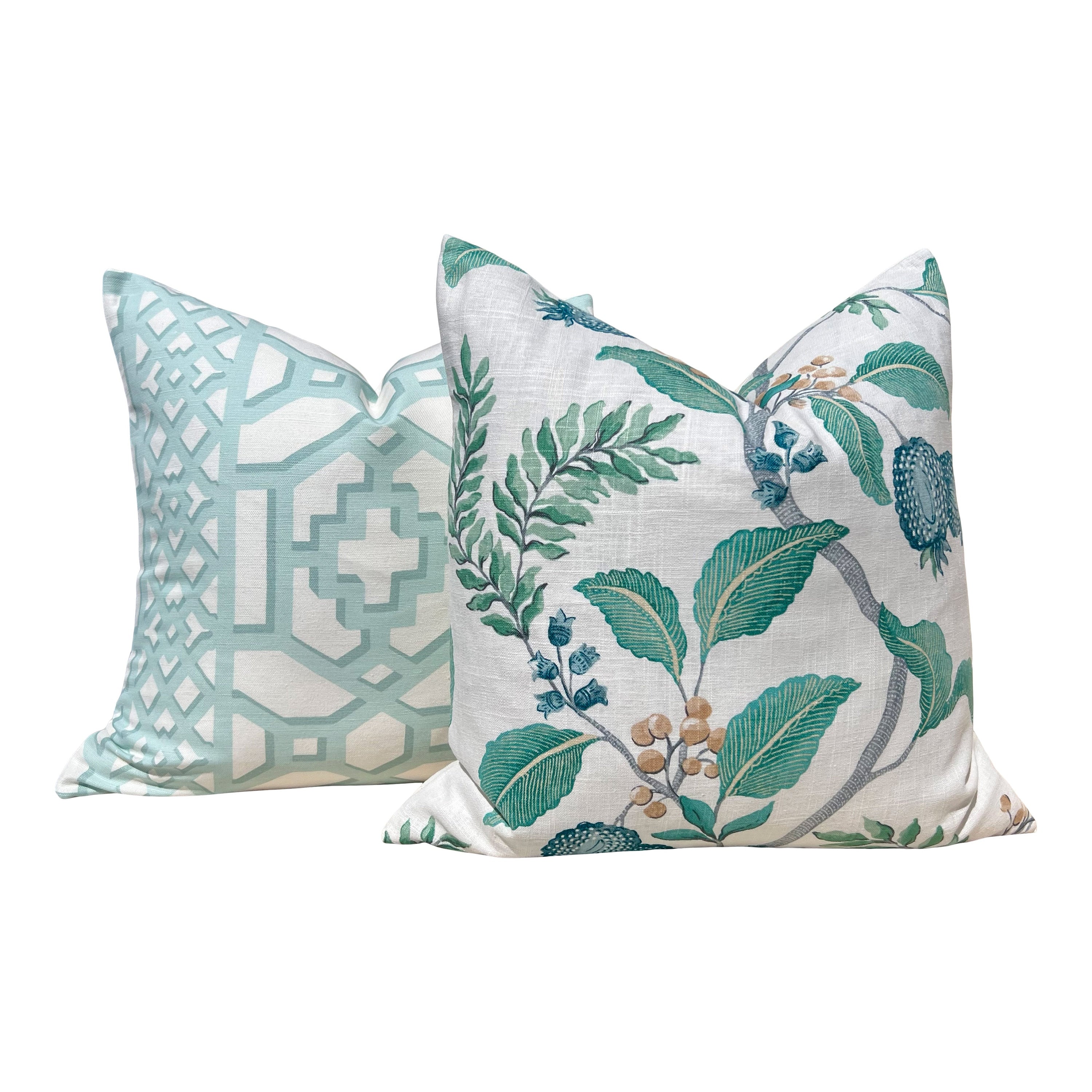 Schumacher Zanzibar Trellis Pillow in Mint. Designer Geometric Pillows, High End Aqua Pillow Covers, Accent Throw Pillows, Euro Sham Cover
