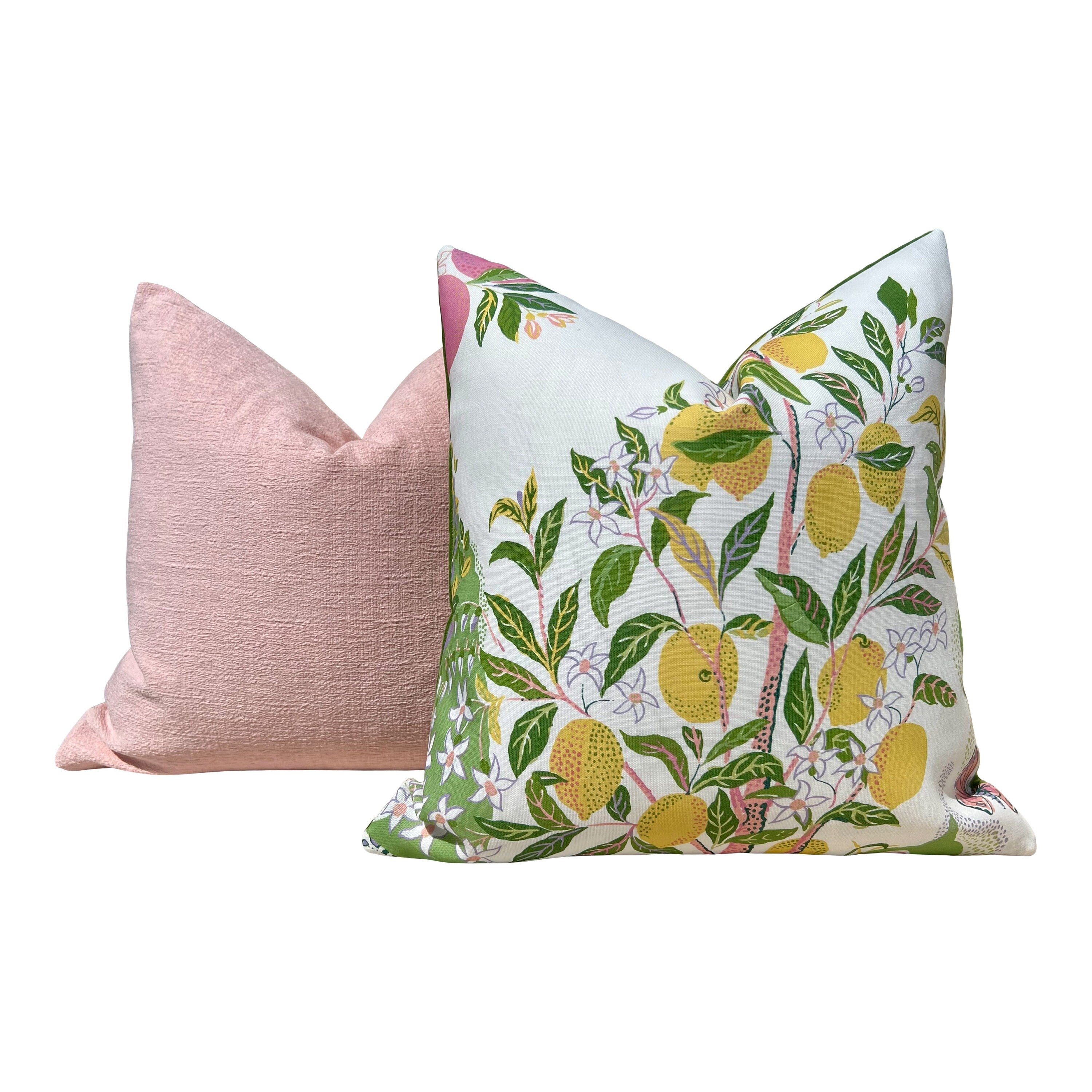 Schumacher Citrus Garden Pillow in Garden. Designer Outdoor Pillow, Josef Frank Accent Pillow, Lemon Tree Pillow Cover, Schumacher Pillow