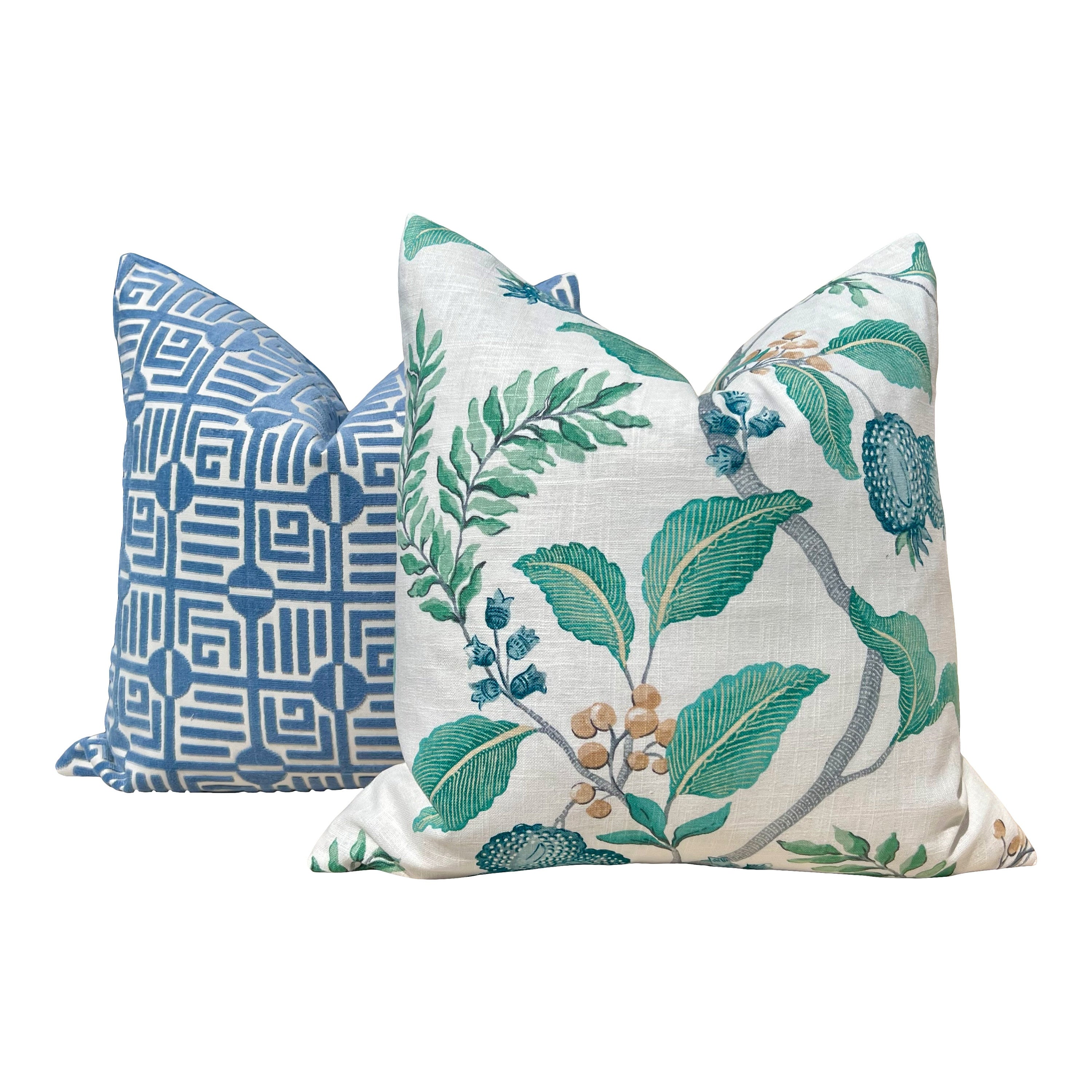 Thibaut Labyrinth Velvet Pillow in Blue. High End Pillows, Designer Raised Velvet Pillows, Geometric Velvet Pillows in Light Blue, Euro Sham