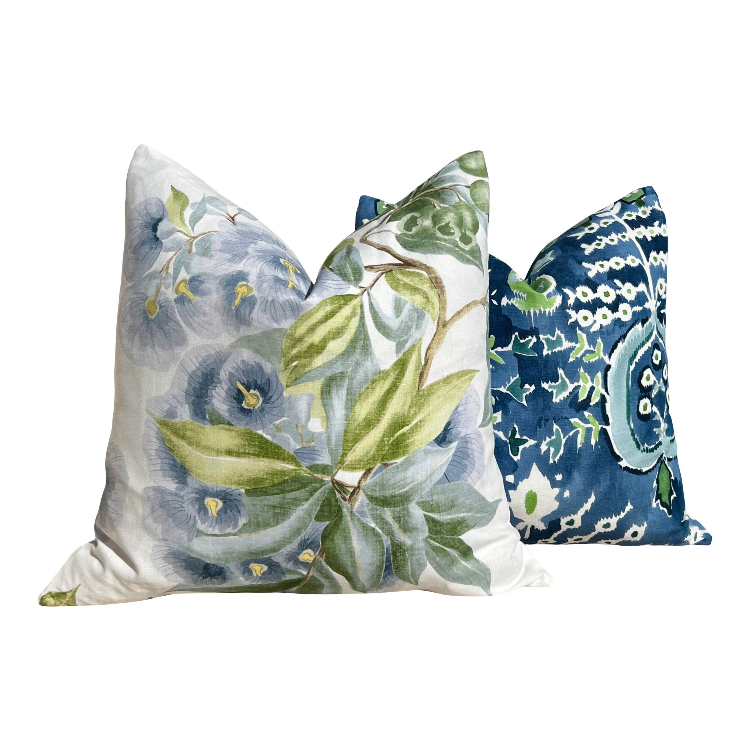 Camellia Garden Pillow in Sky Blue. Designer Pillows High End Pillows, Aqua Blue Floral Pillows, Linen Pillow Cover, Floral Bedroom Decor