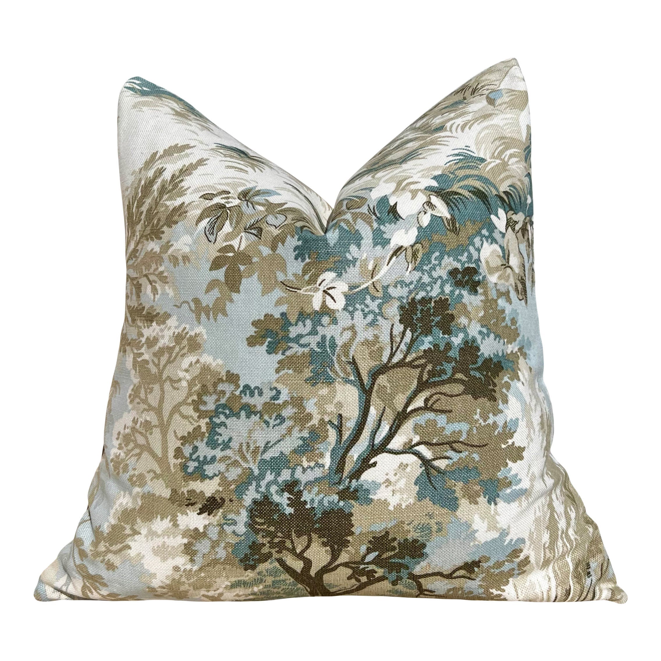 Lincoln Pillow in Beige and Spa Blue. Designer Pillows, High End Botanical Pillow Covers, Accent Aqua Blue Pillow Case, Euro Sham Pillow