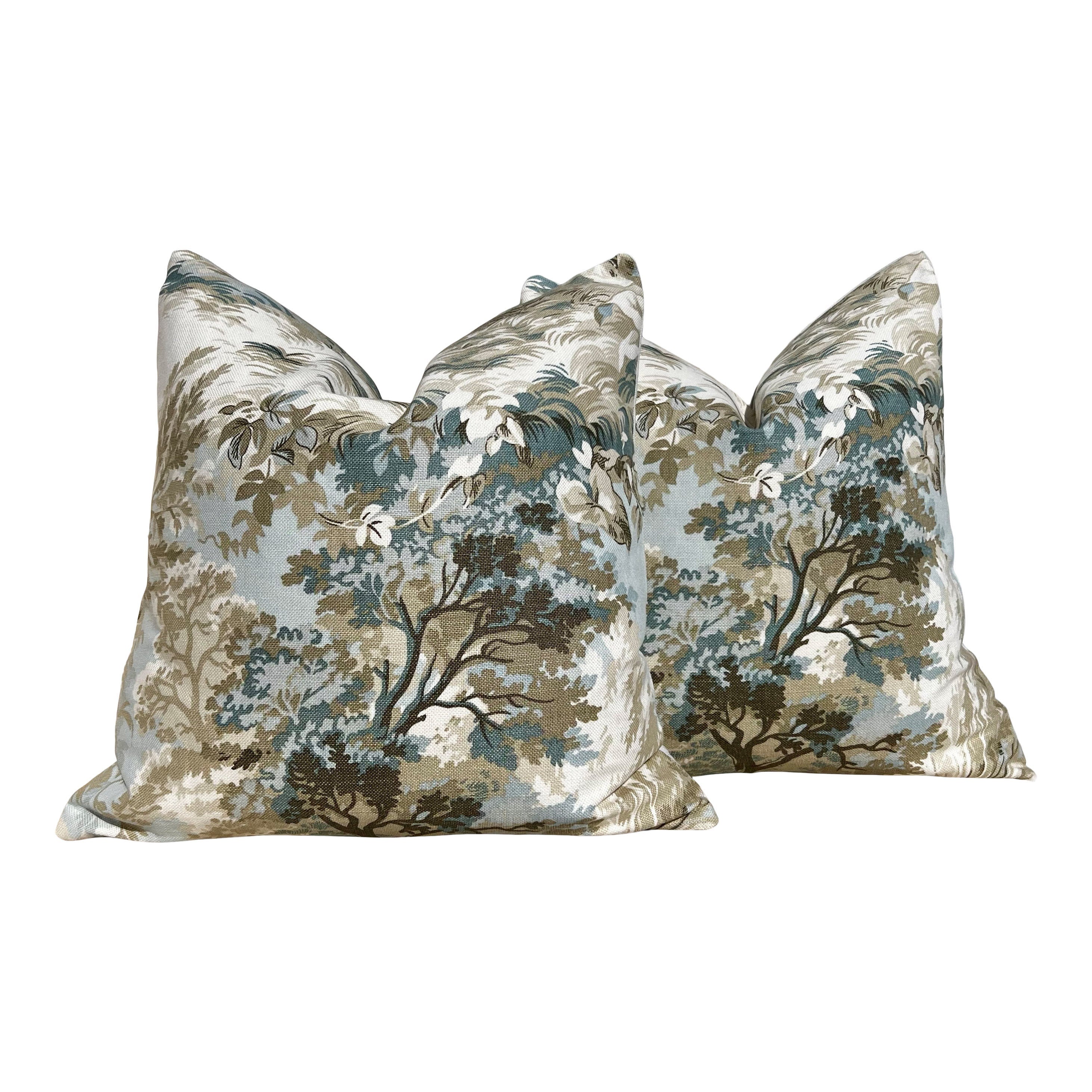 Lincoln Pillow in Beige and Spa Blue. Designer Pillows, High End Botanical Pillow Covers, Accent Aqua Blue Pillow Case, Euro Sham Pillow